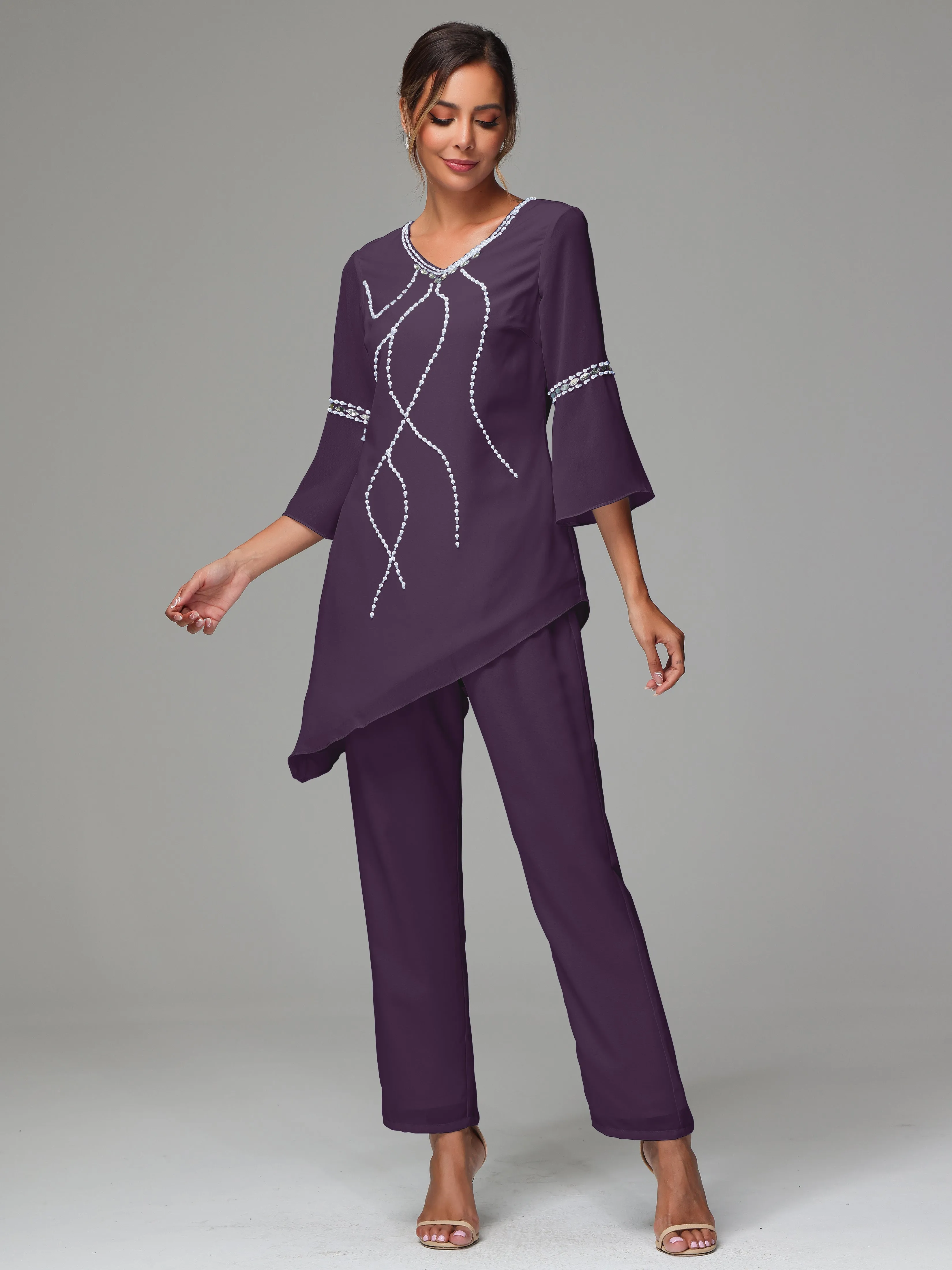 2 Pieces  Chiffon  Mother Of The Bride Dress Pants Suits