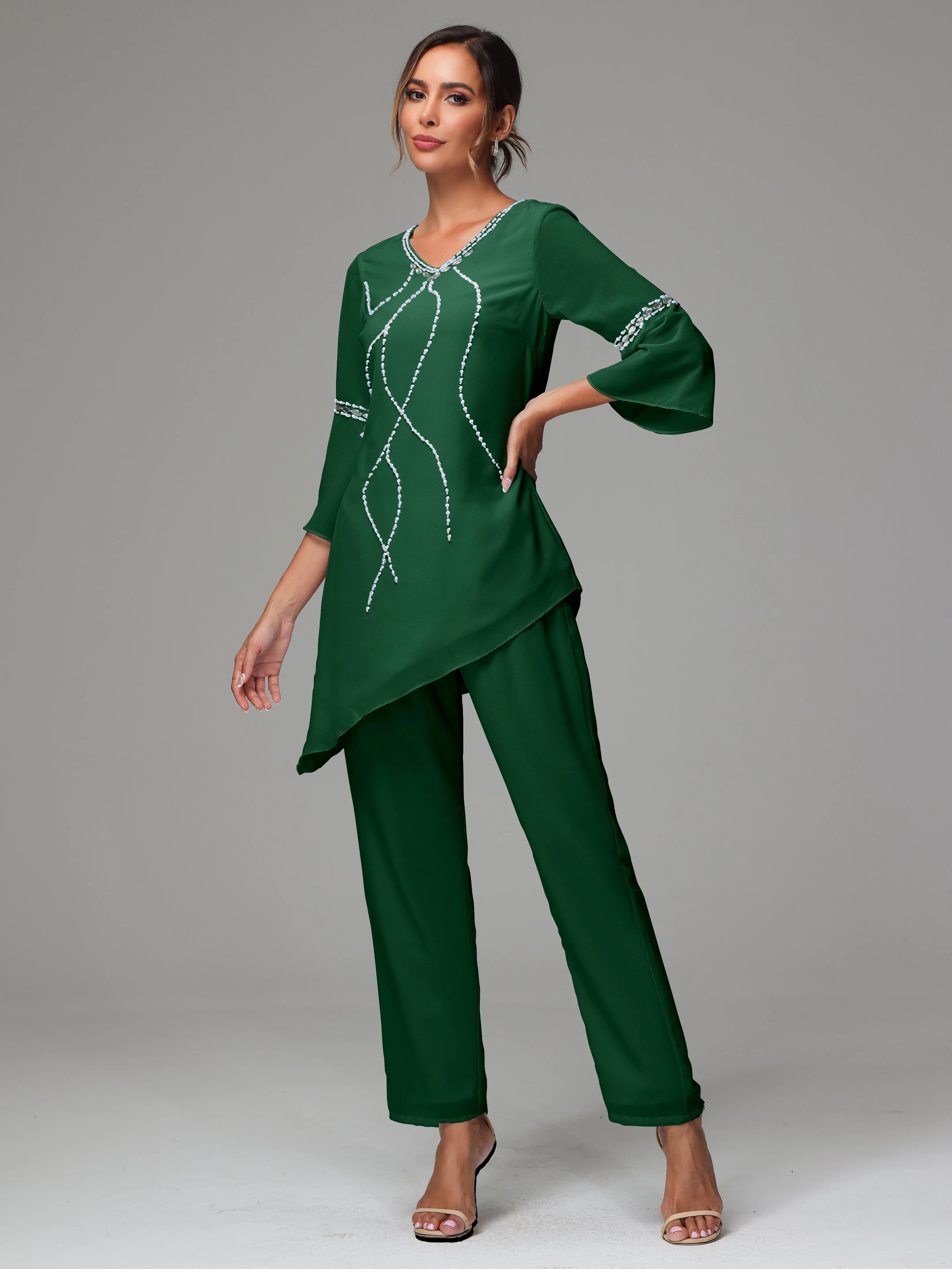 2 Pieces  Chiffon  Mother Of The Bride Dress Pants Suits