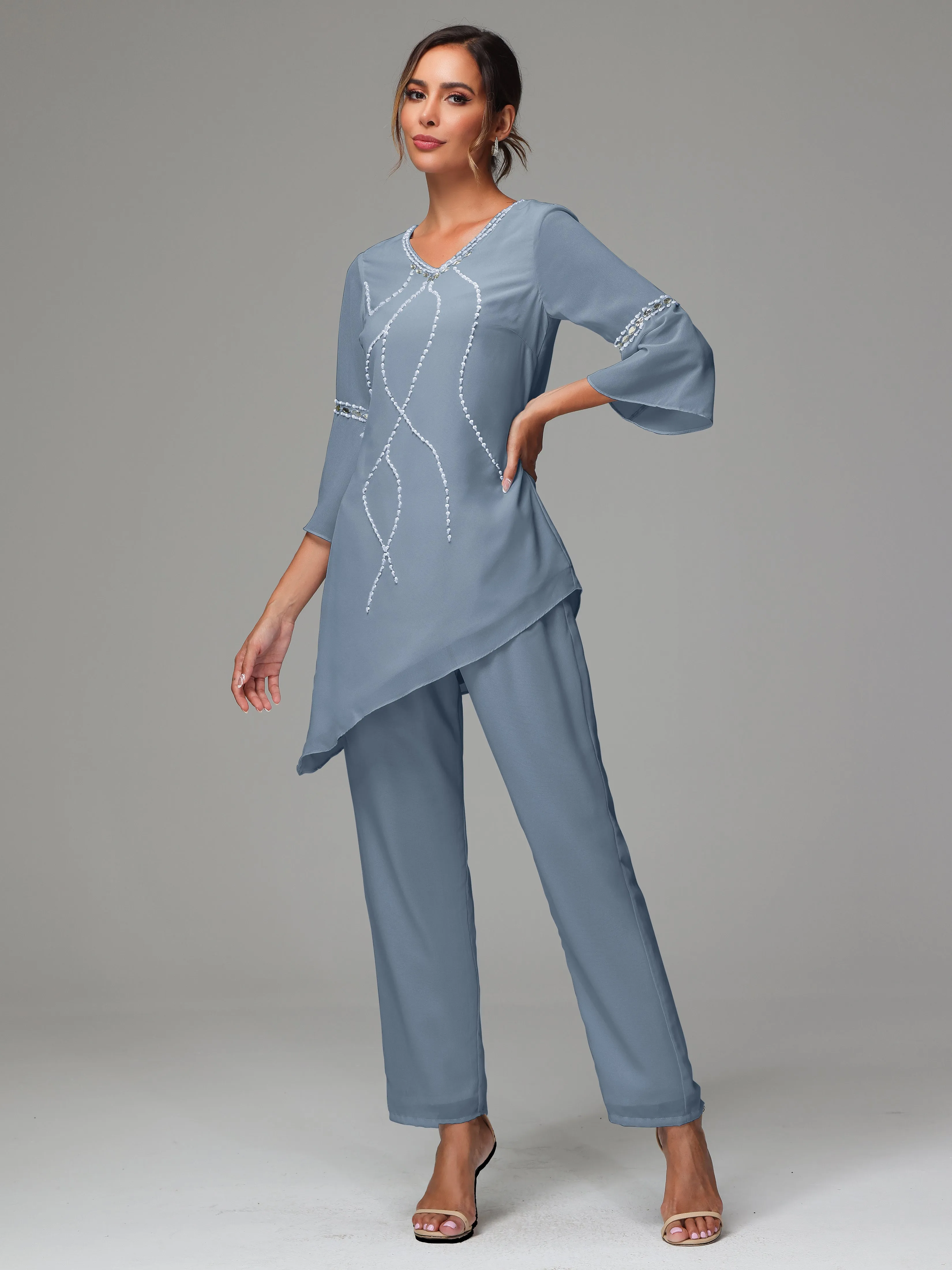 2 Pieces  Chiffon  Mother Of The Bride Dress Pants Suits