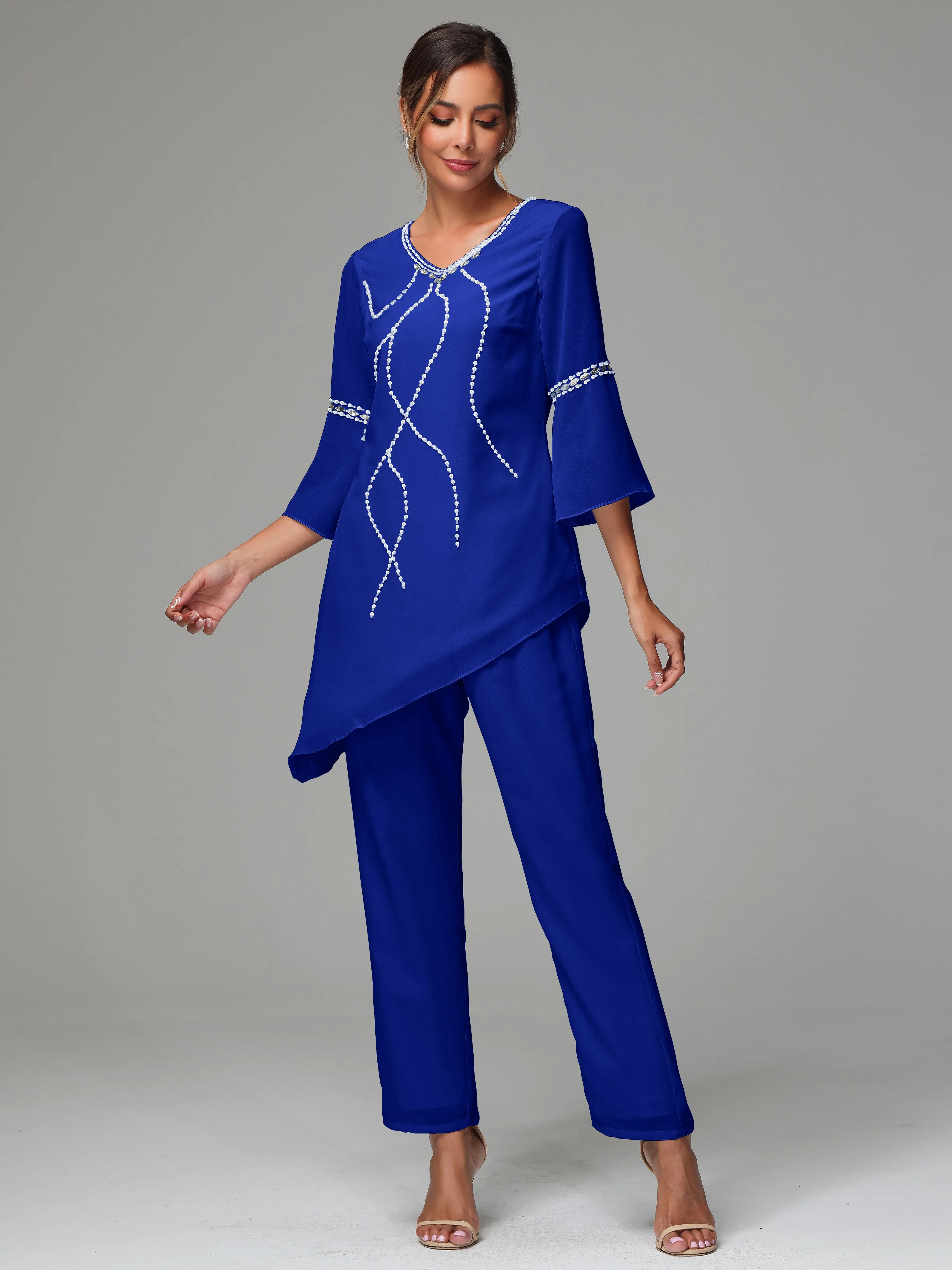 2 Pieces  Chiffon  Mother Of The Bride Dress Pants Suits
