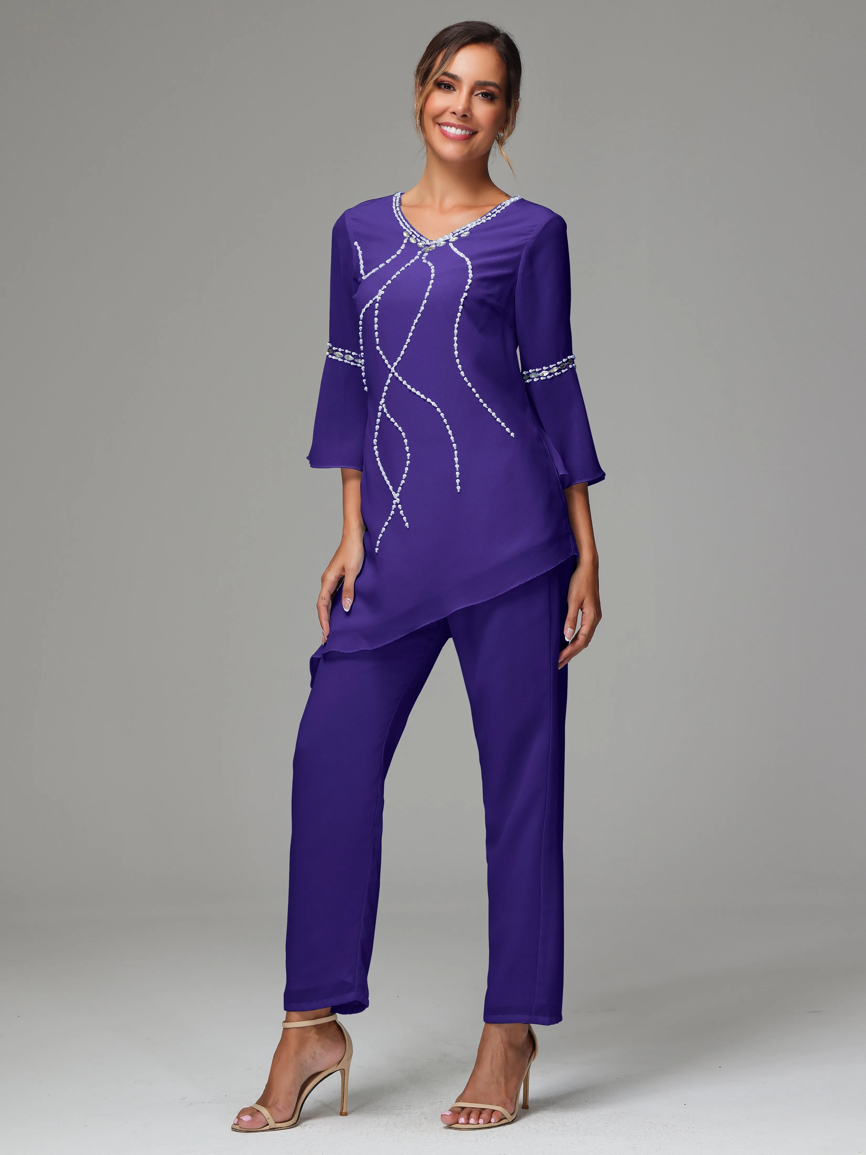 2 Pieces  Chiffon  Mother Of The Bride Dress Pants Suits
