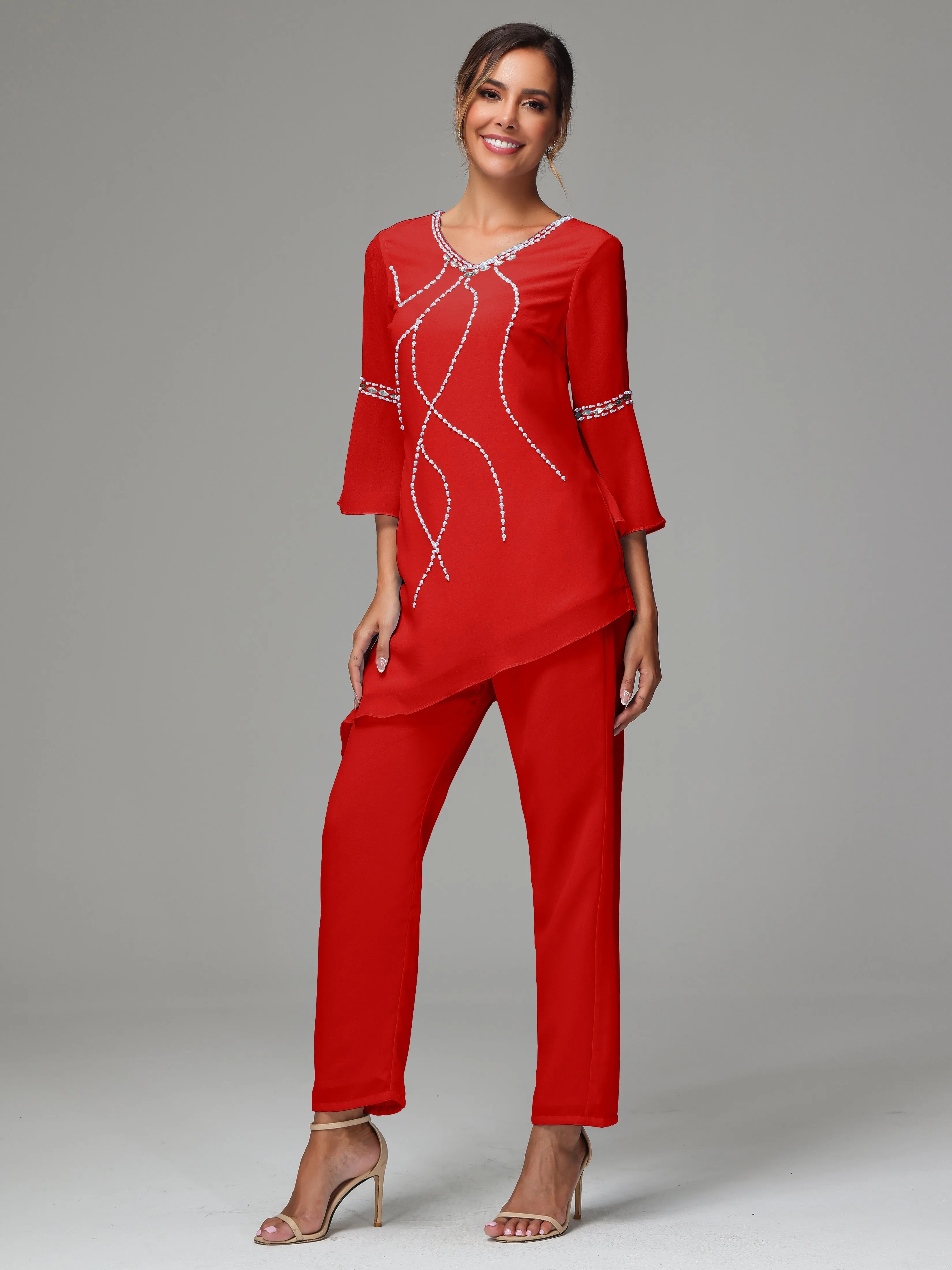 2 Pieces  Chiffon  Mother Of The Bride Dress Pants Suits