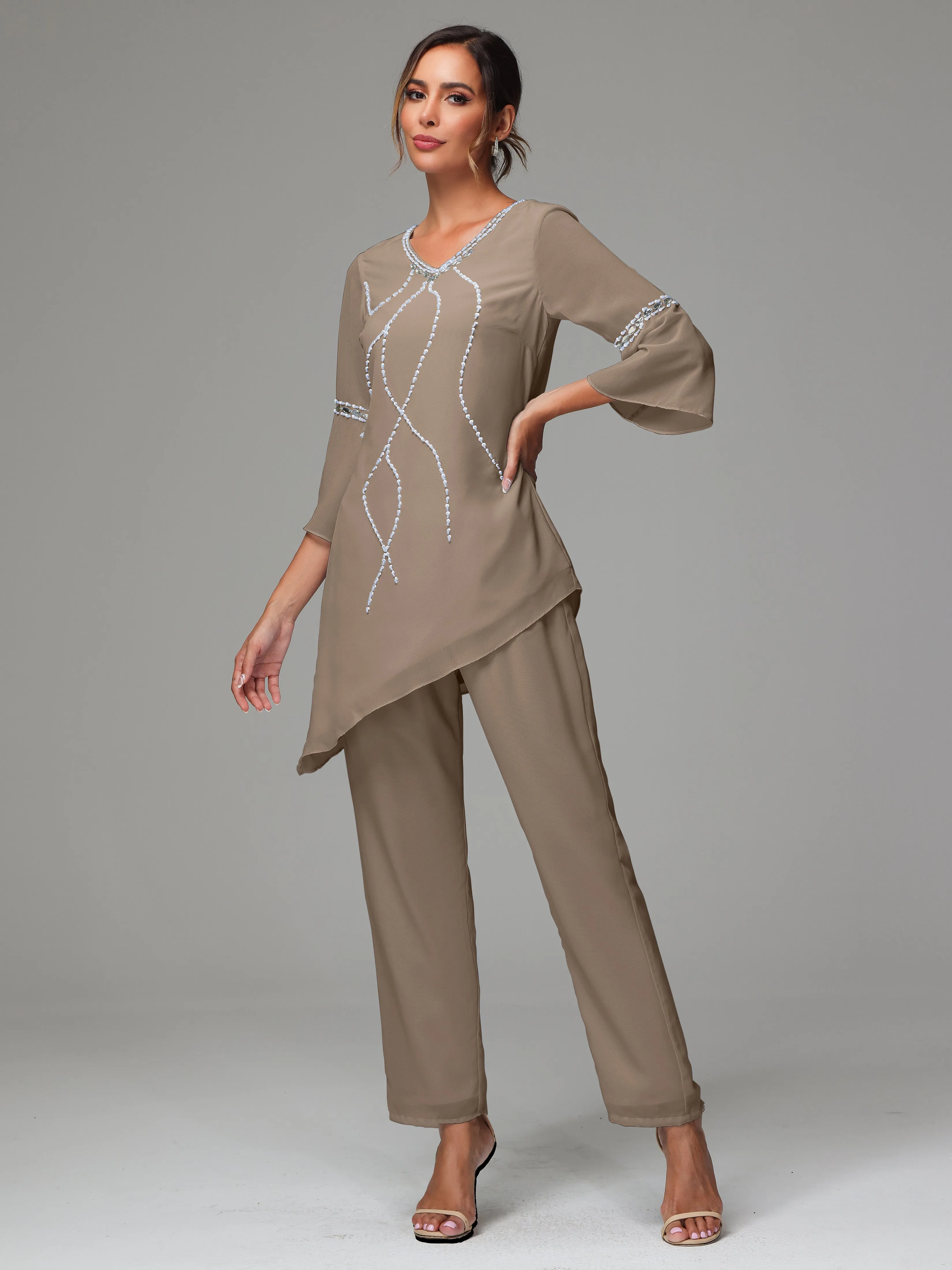 2 Pieces  Chiffon  Mother Of The Bride Dress Pants Suits