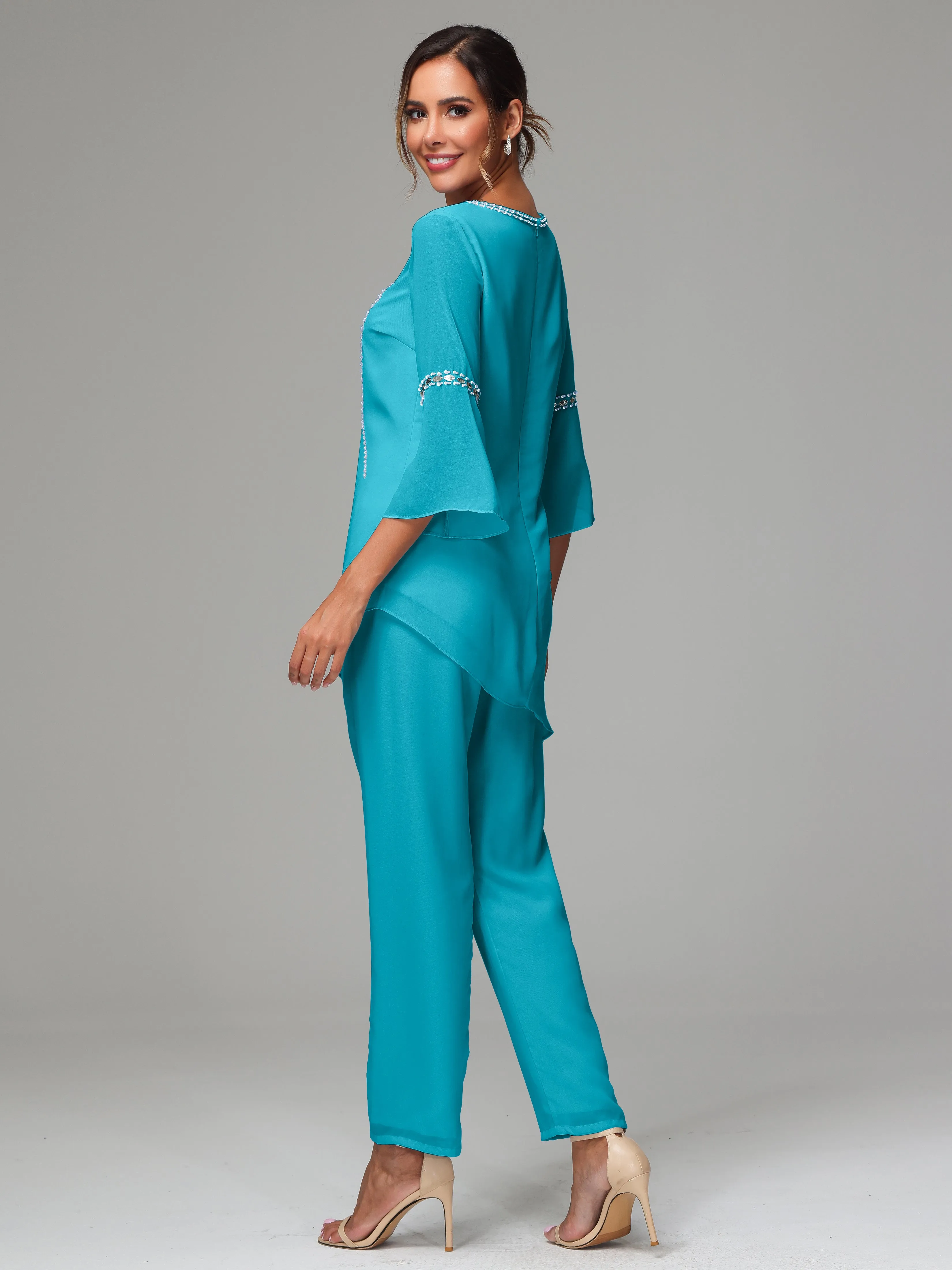 2 Pieces  Chiffon  Mother Of The Bride Dress Pants Suits