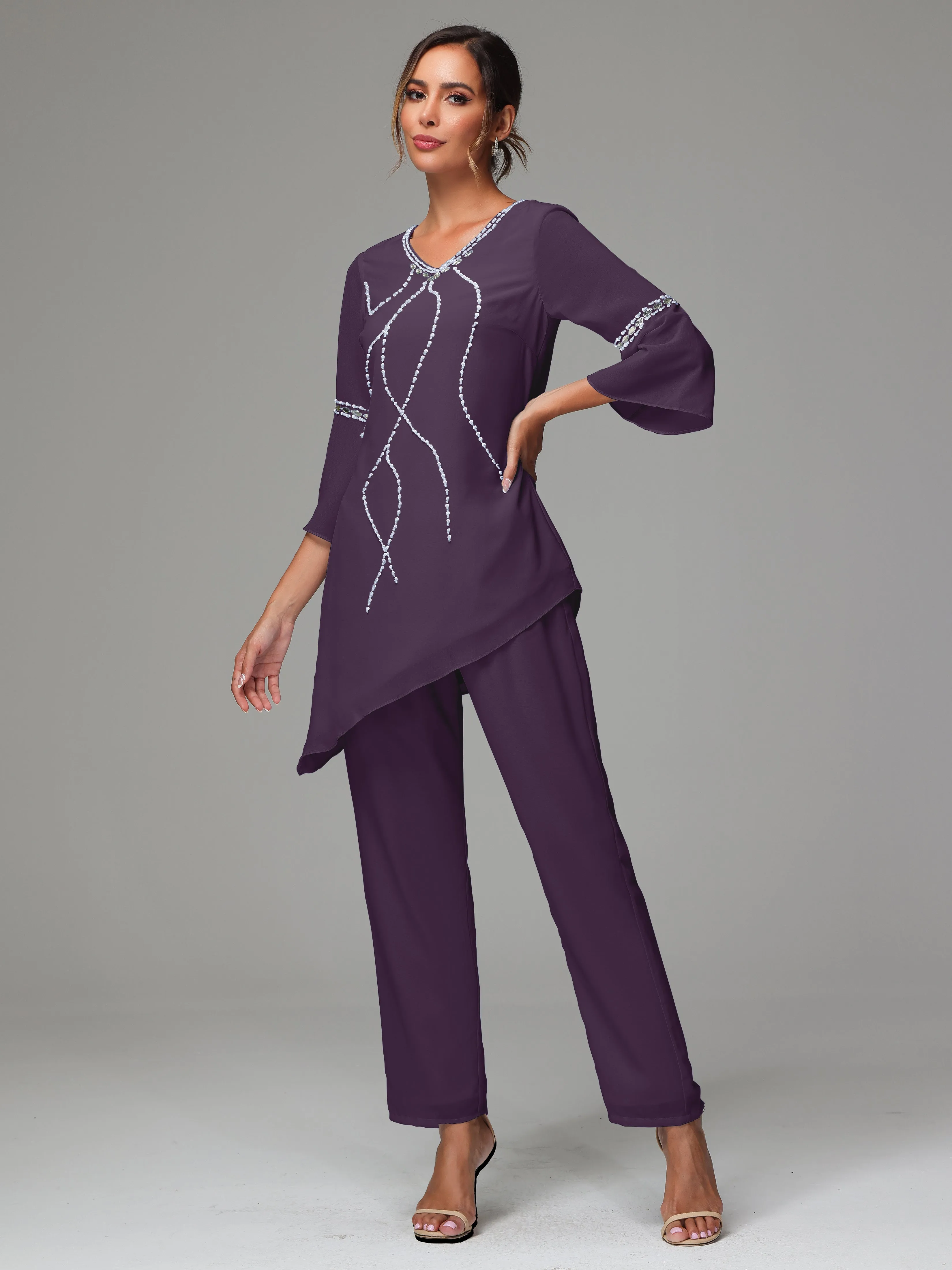 2 Pieces  Chiffon  Mother Of The Bride Dress Pants Suits