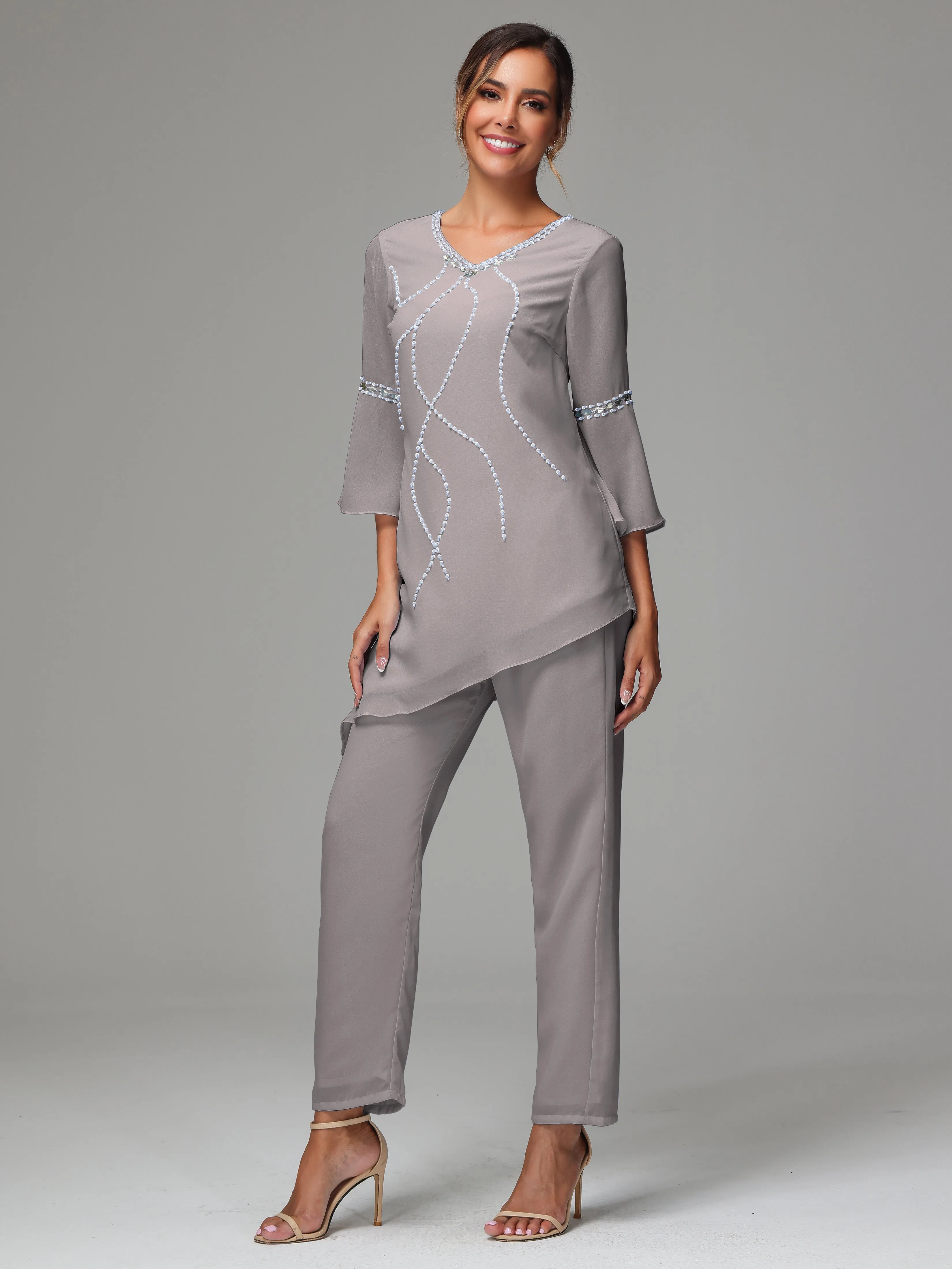 2 Pieces  Chiffon  Mother Of The Bride Dress Pants Suits