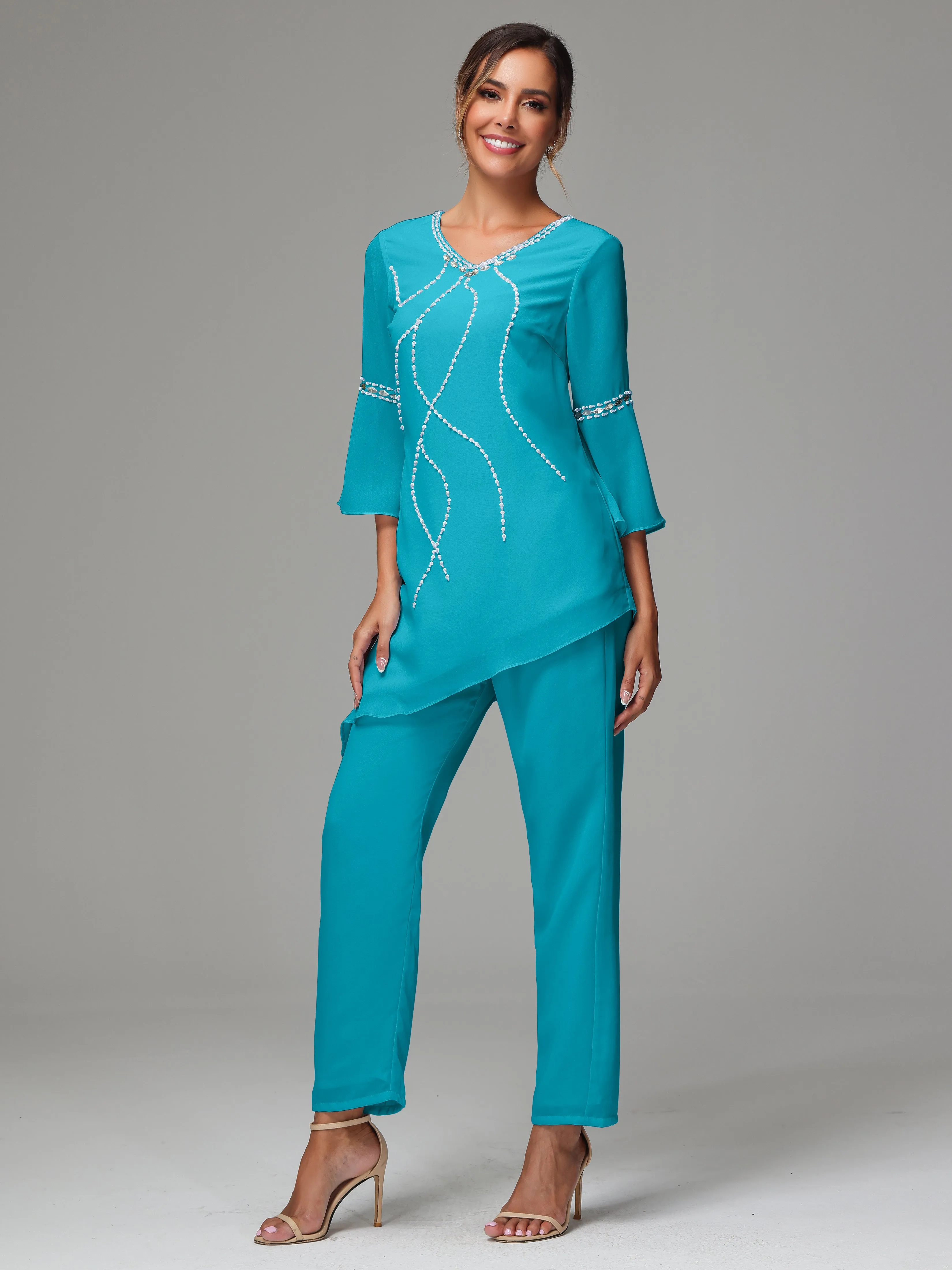 2 Pieces  Chiffon  Mother Of The Bride Dress Pants Suits