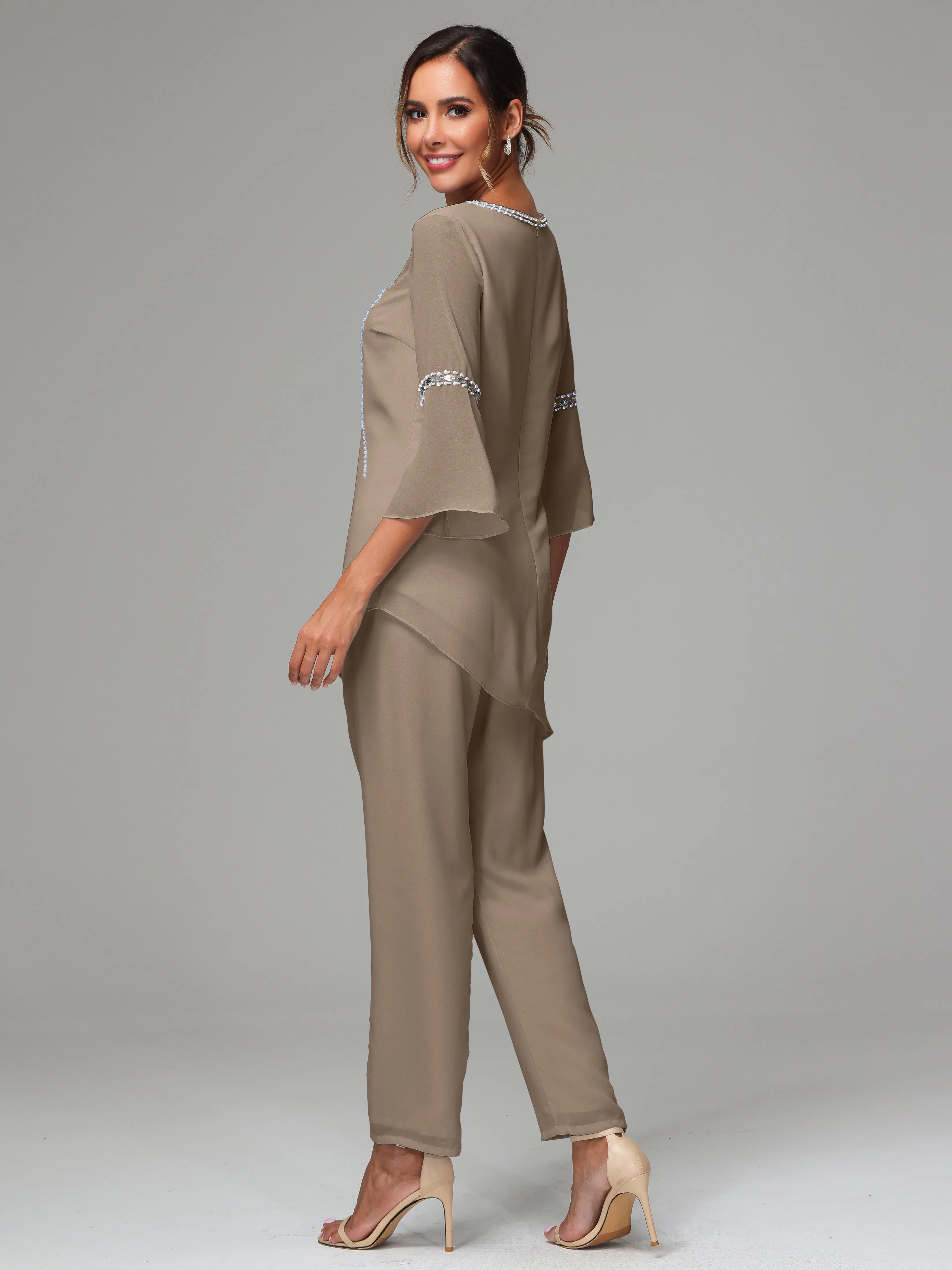 2 Pieces  Chiffon  Mother Of The Bride Dress Pants Suits