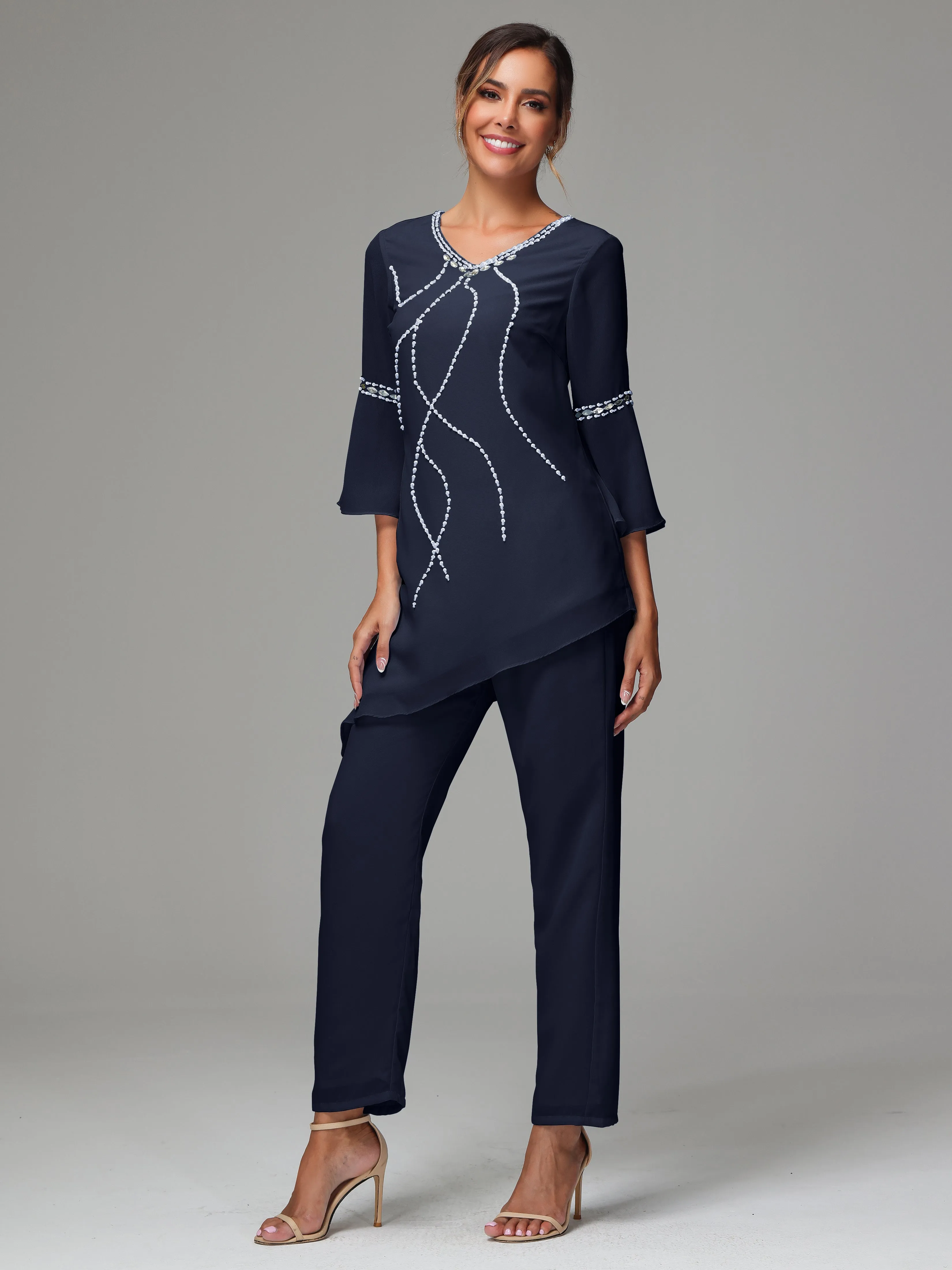 2 Pieces  Chiffon  Mother Of The Bride Dress Pants Suits