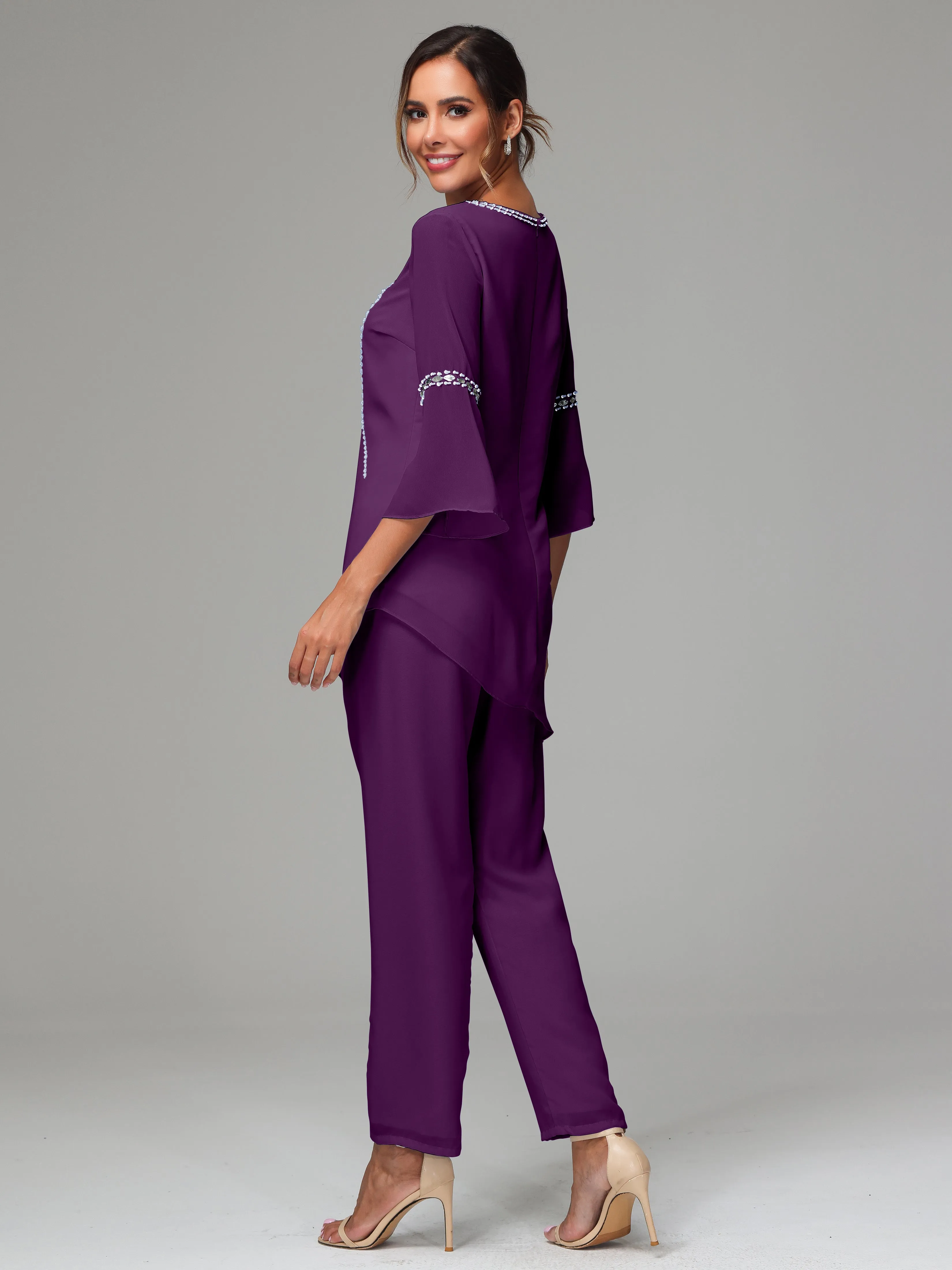 2 Pieces  Chiffon  Mother Of The Bride Dress Pants Suits