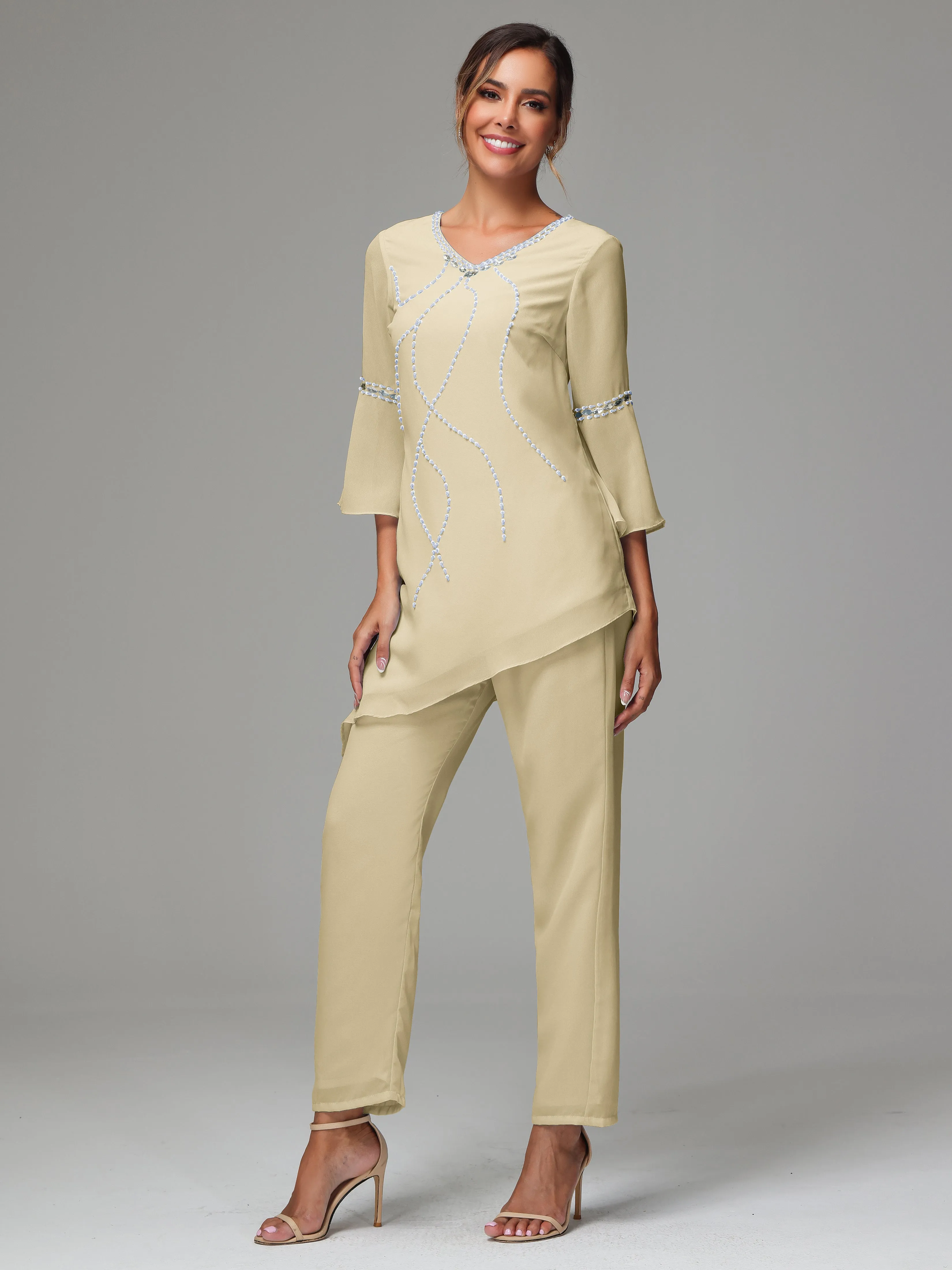 2 Pieces  Chiffon  Mother Of The Bride Dress Pants Suits
