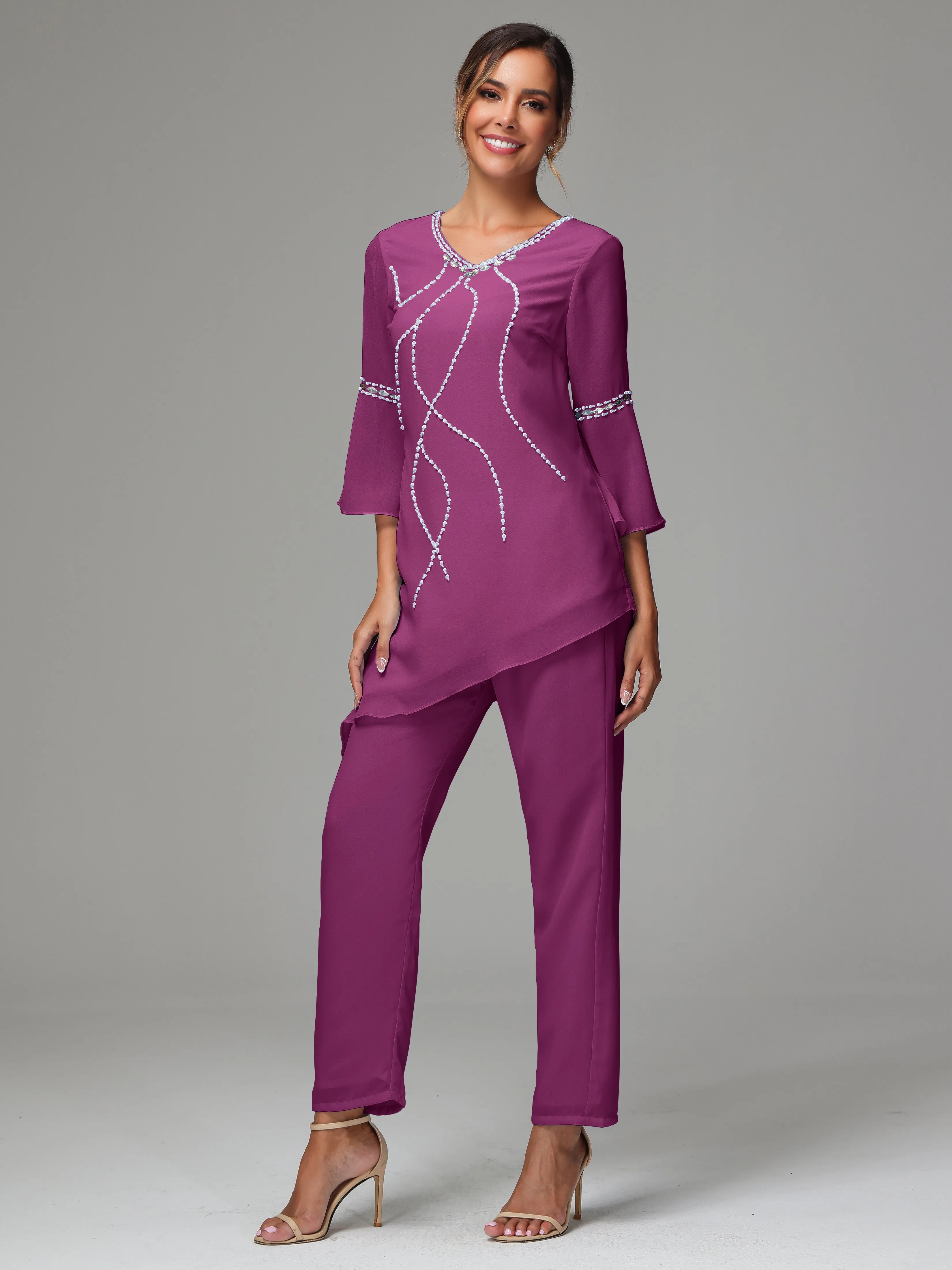 2 Pieces  Chiffon  Mother Of The Bride Dress Pants Suits