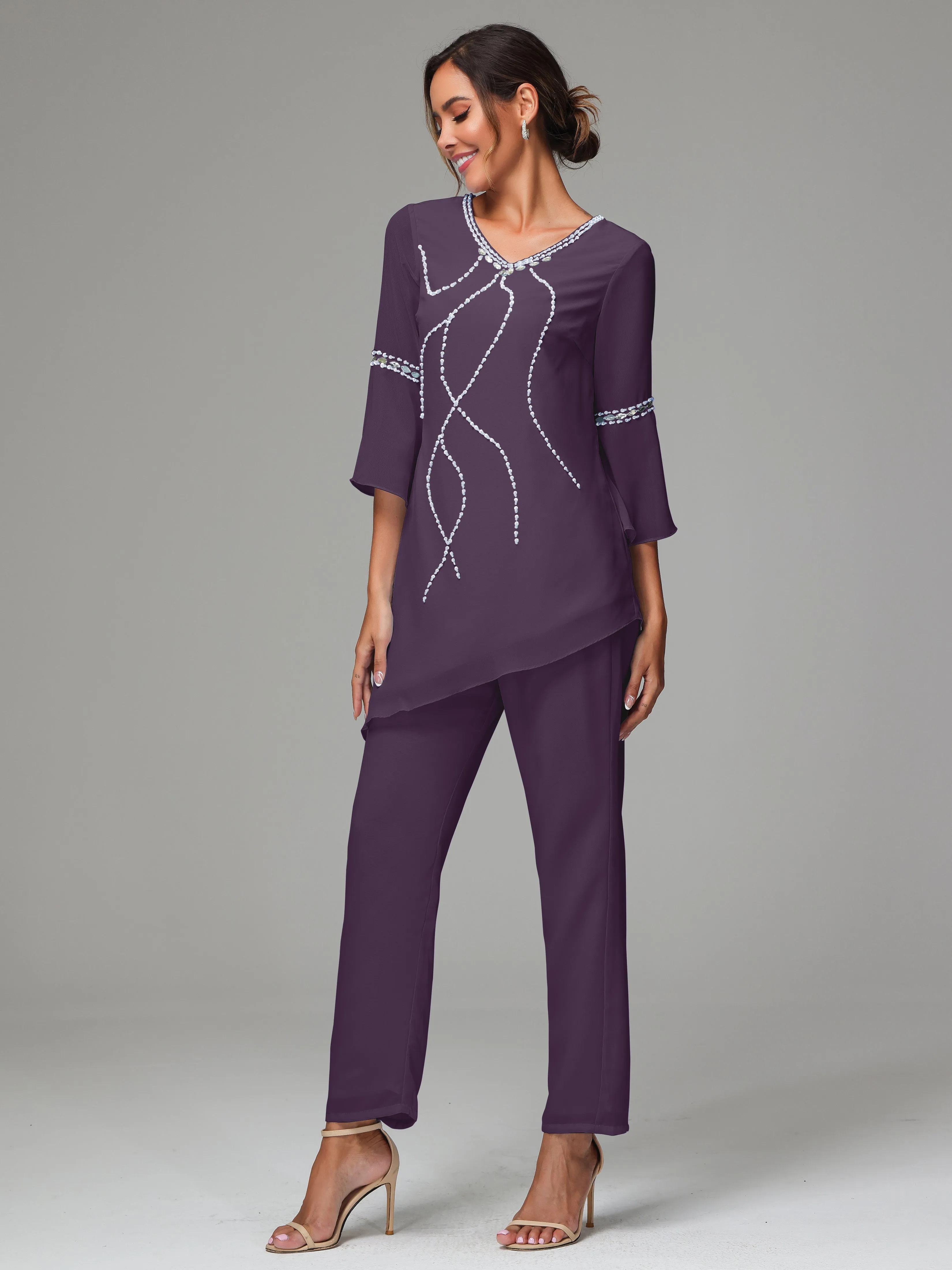 2 Pieces  Chiffon  Mother Of The Bride Dress Pants Suits