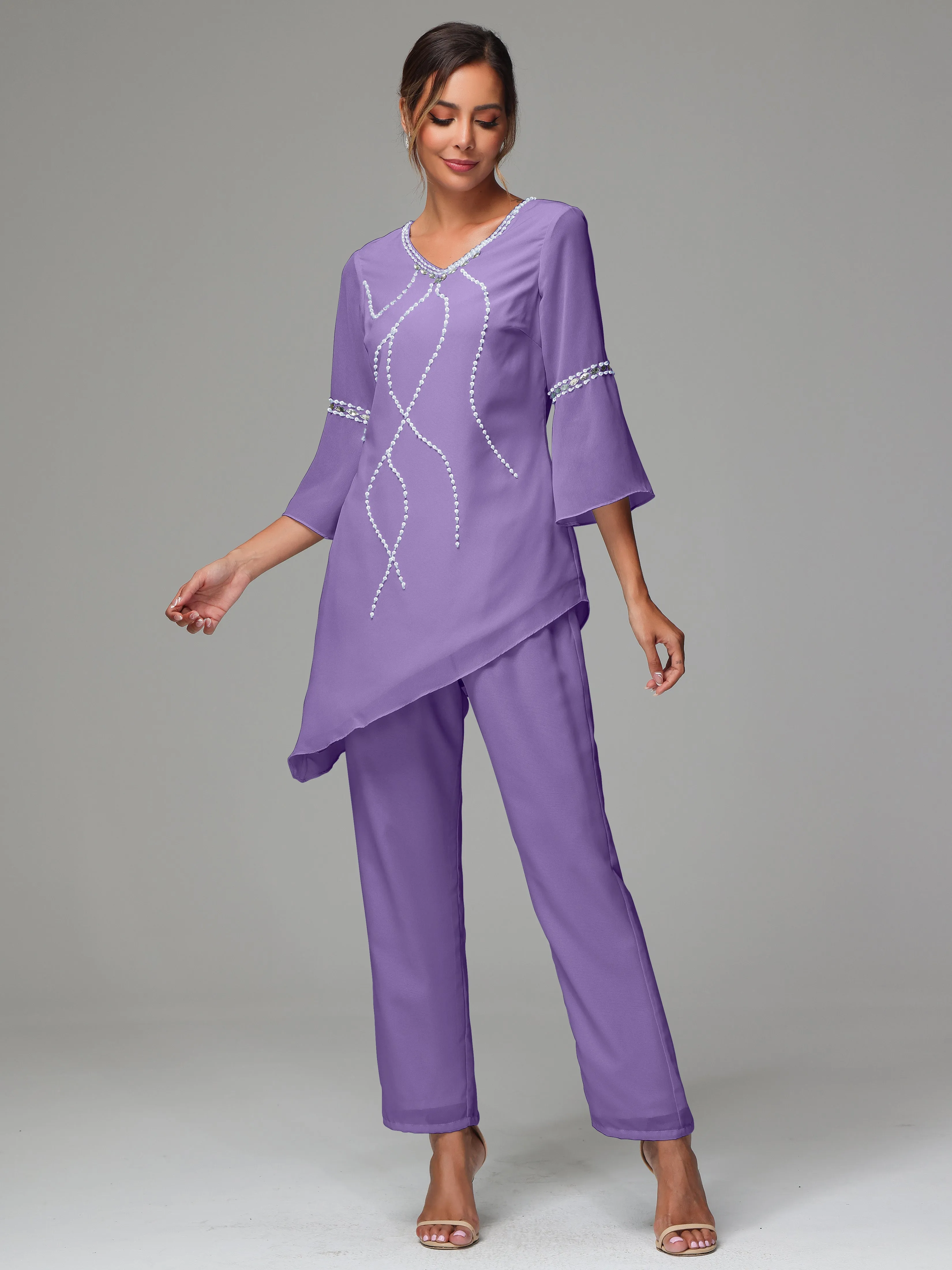 2 Pieces  Chiffon  Mother Of The Bride Dress Pants Suits