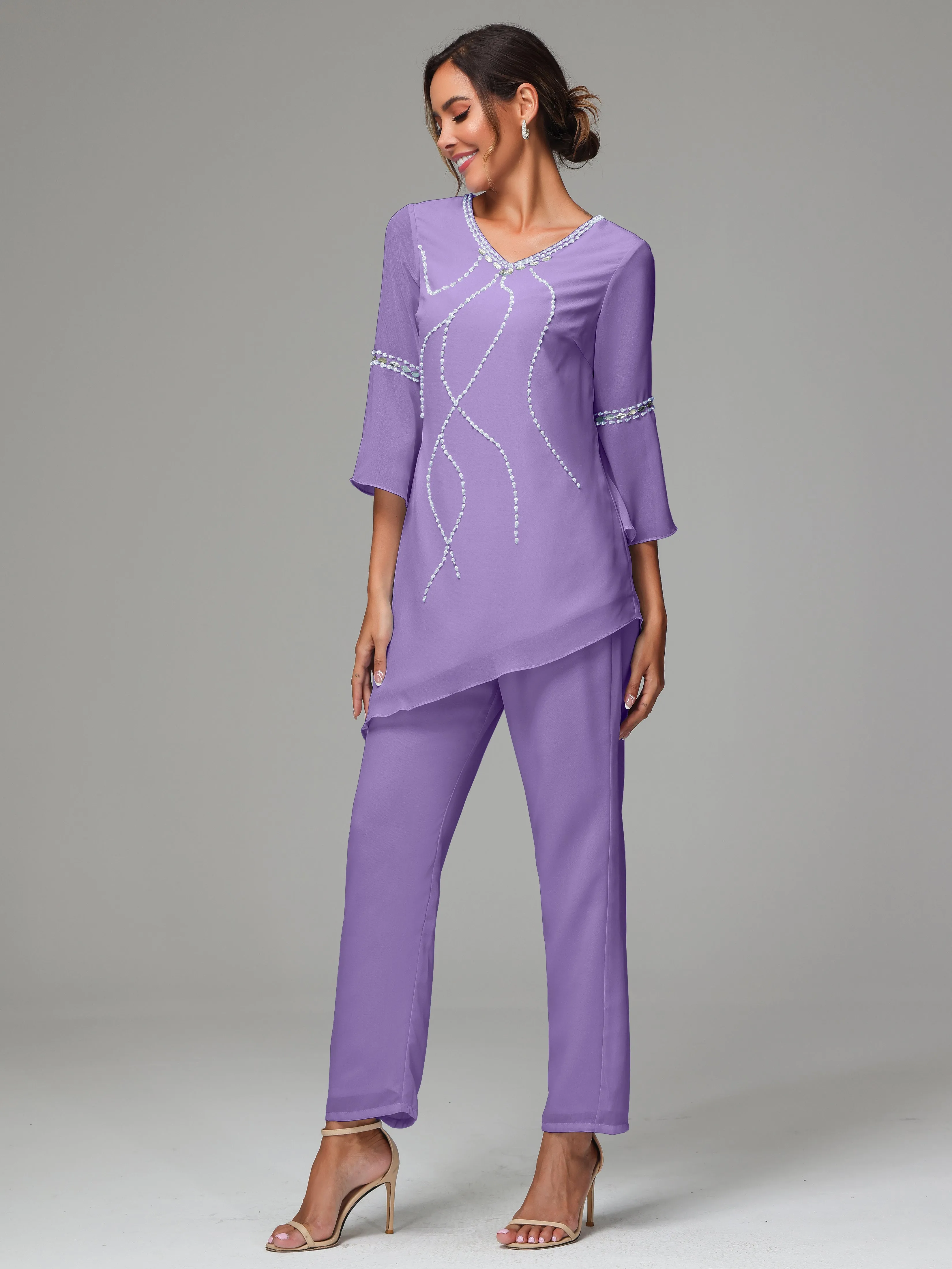 2 Pieces  Chiffon  Mother Of The Bride Dress Pants Suits