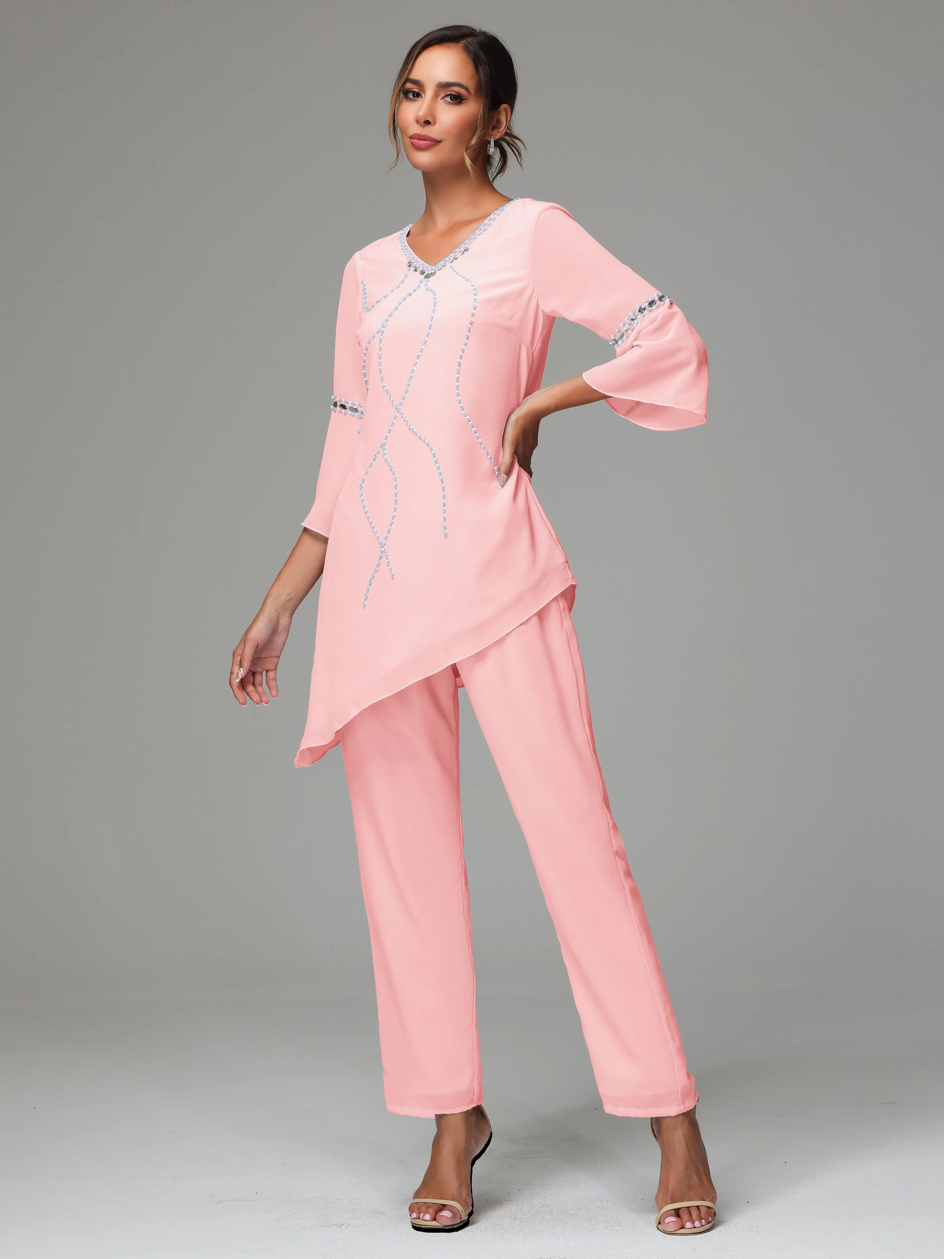 2 Pieces  Chiffon  Mother Of The Bride Dress Pants Suits