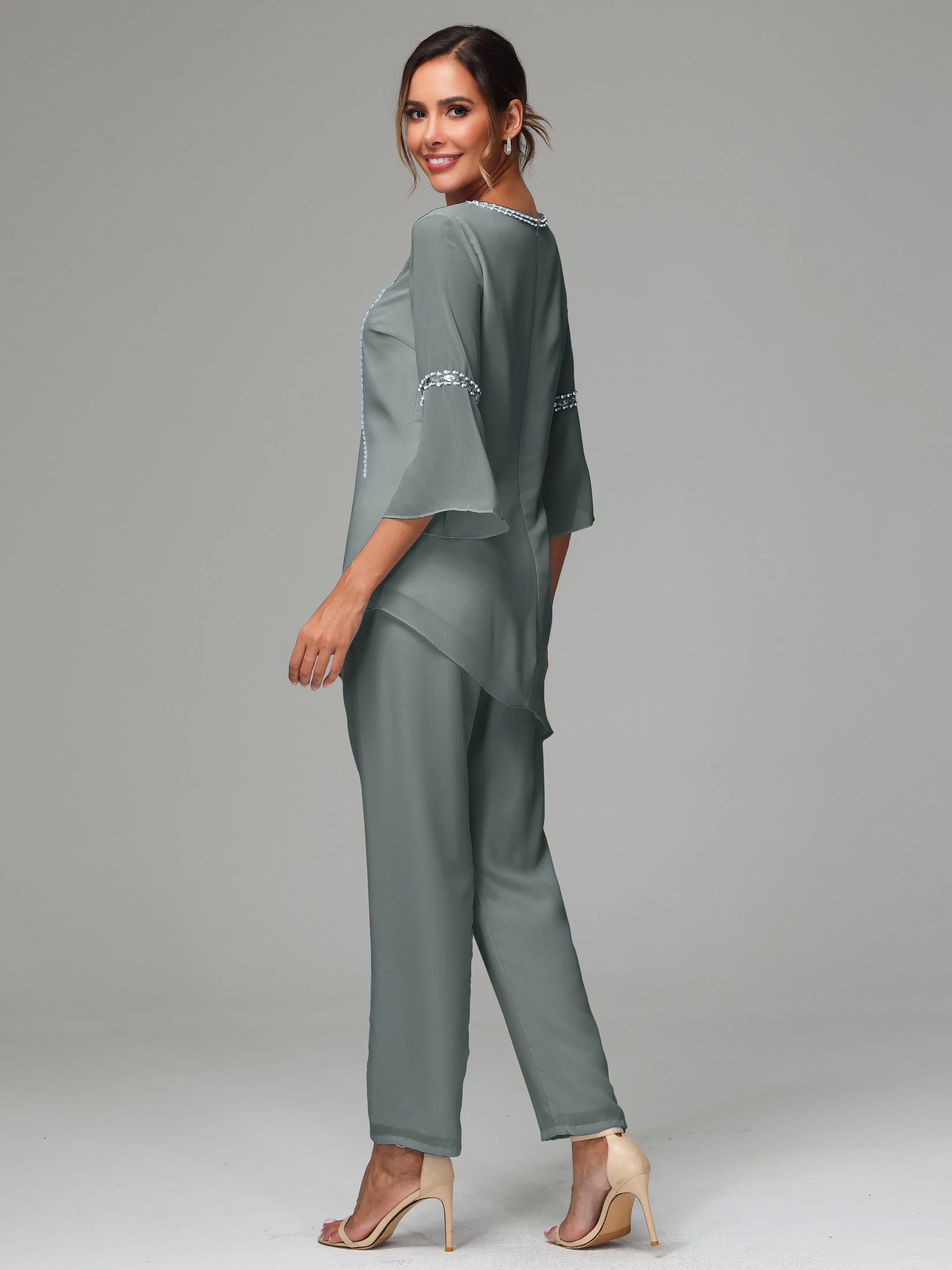 2 Pieces  Chiffon  Mother Of The Bride Dress Pants Suits