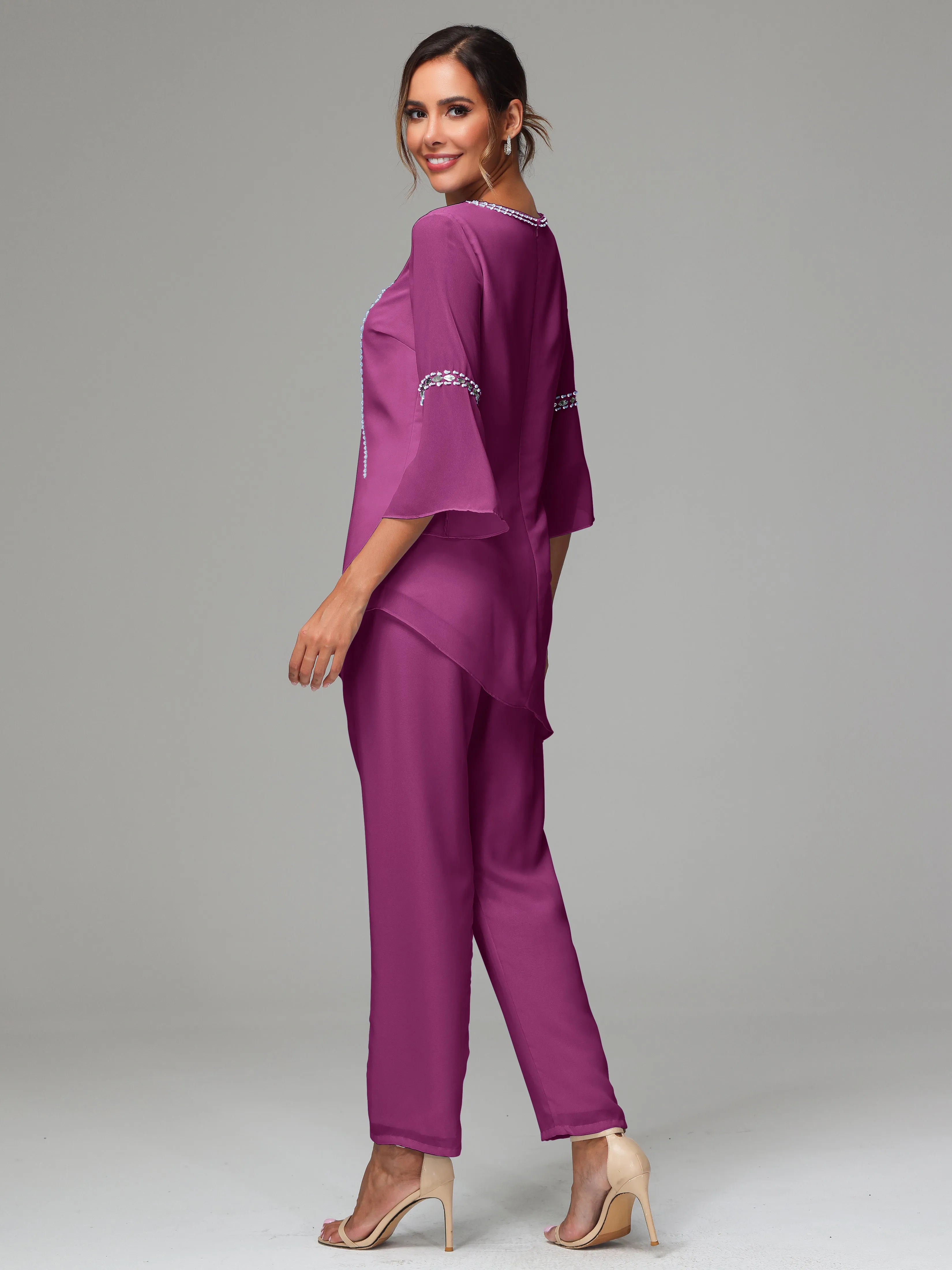 2 Pieces  Chiffon  Mother Of The Bride Dress Pants Suits