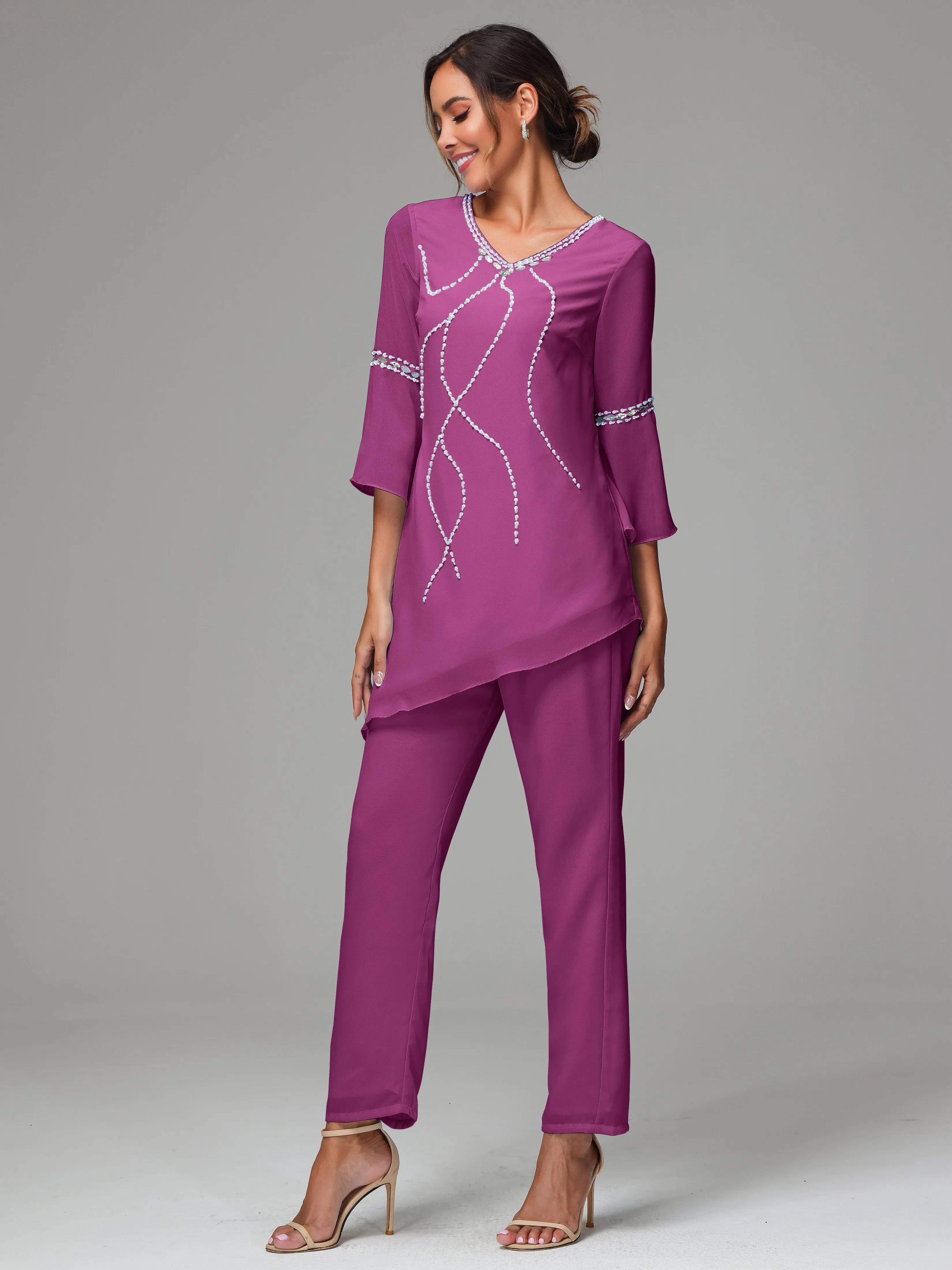 2 Pieces  Chiffon  Mother Of The Bride Dress Pants Suits