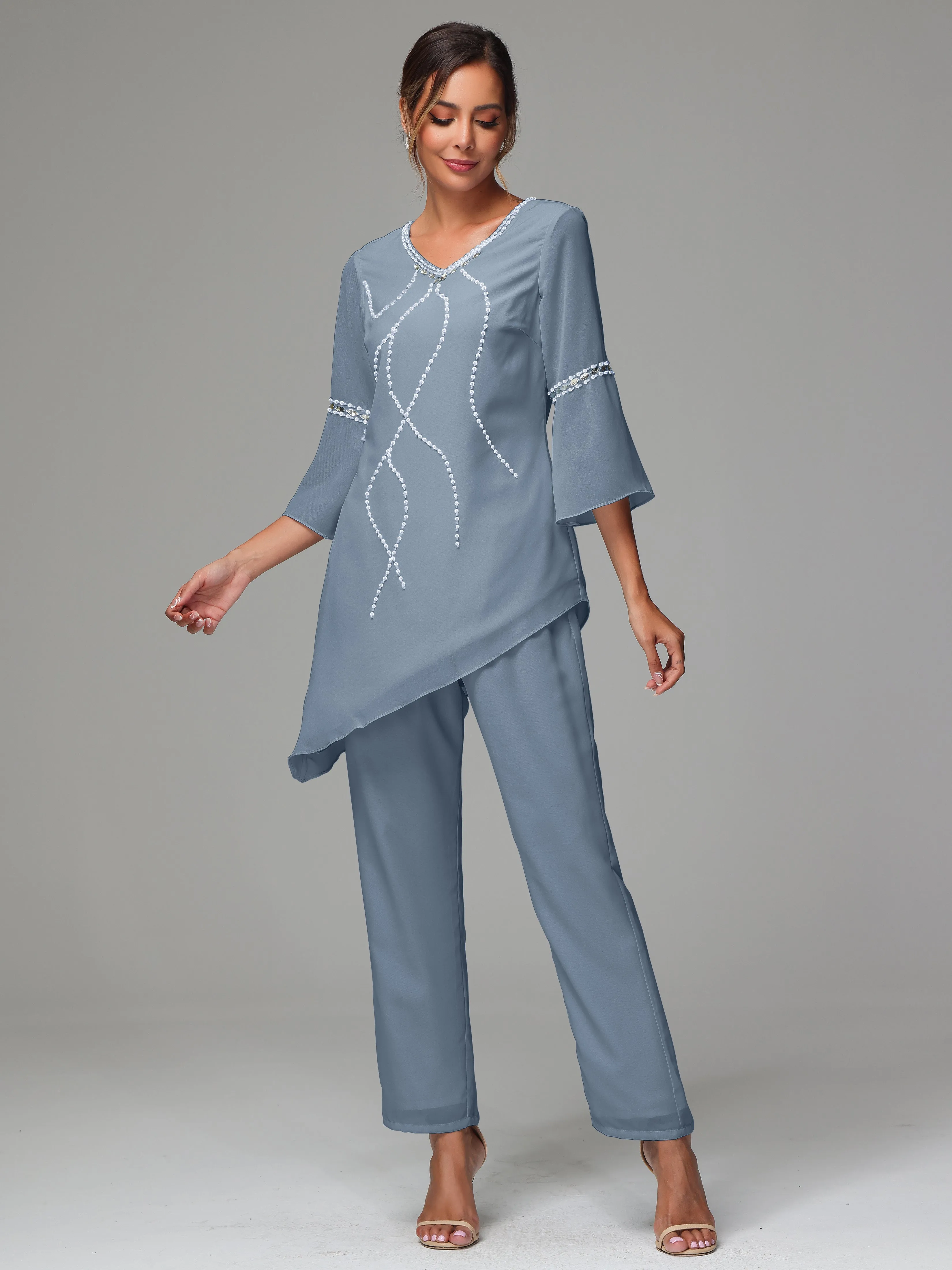 2 Pieces  Chiffon  Mother Of The Bride Dress Pants Suits
