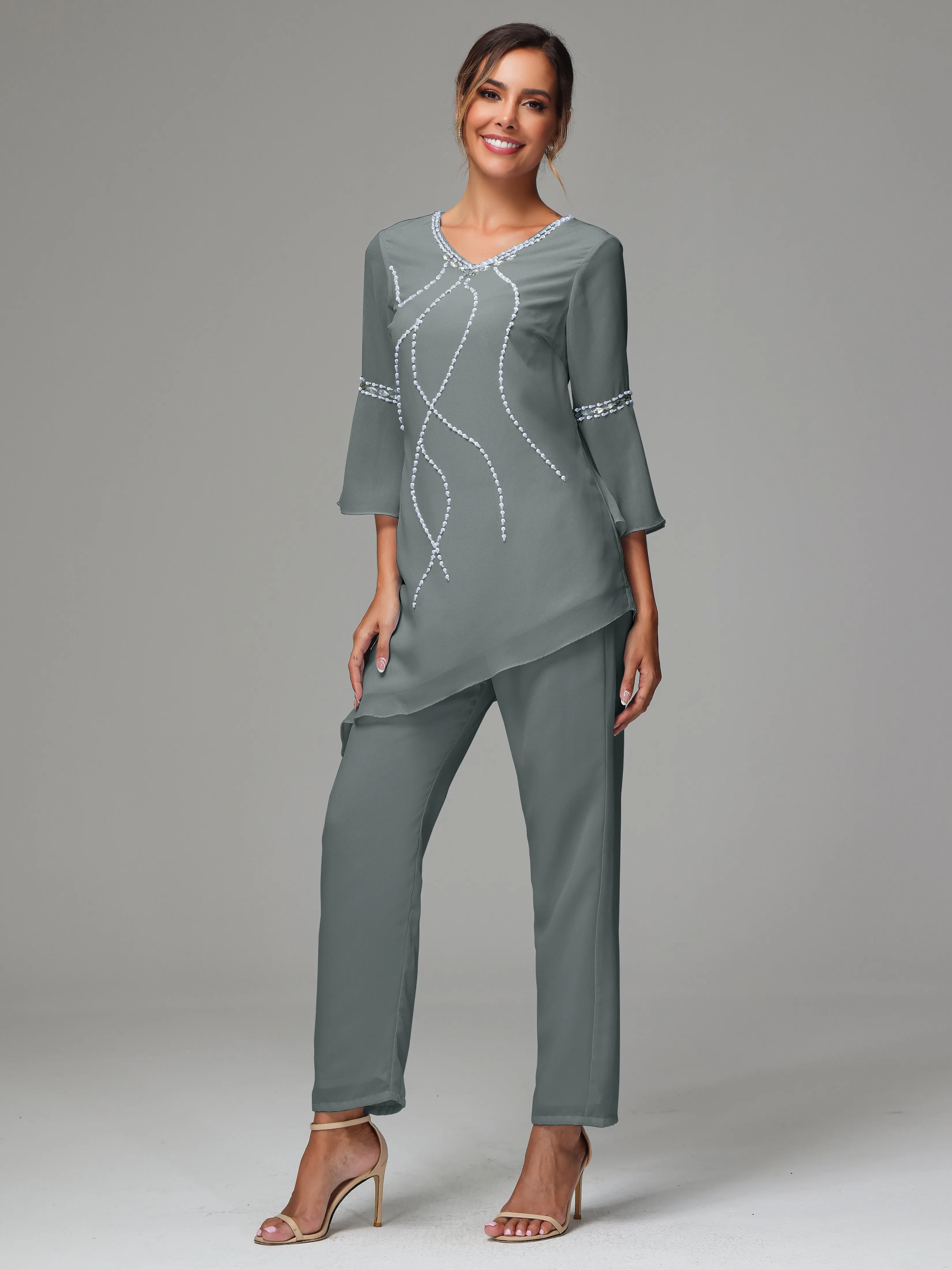 2 Pieces  Chiffon  Mother Of The Bride Dress Pants Suits