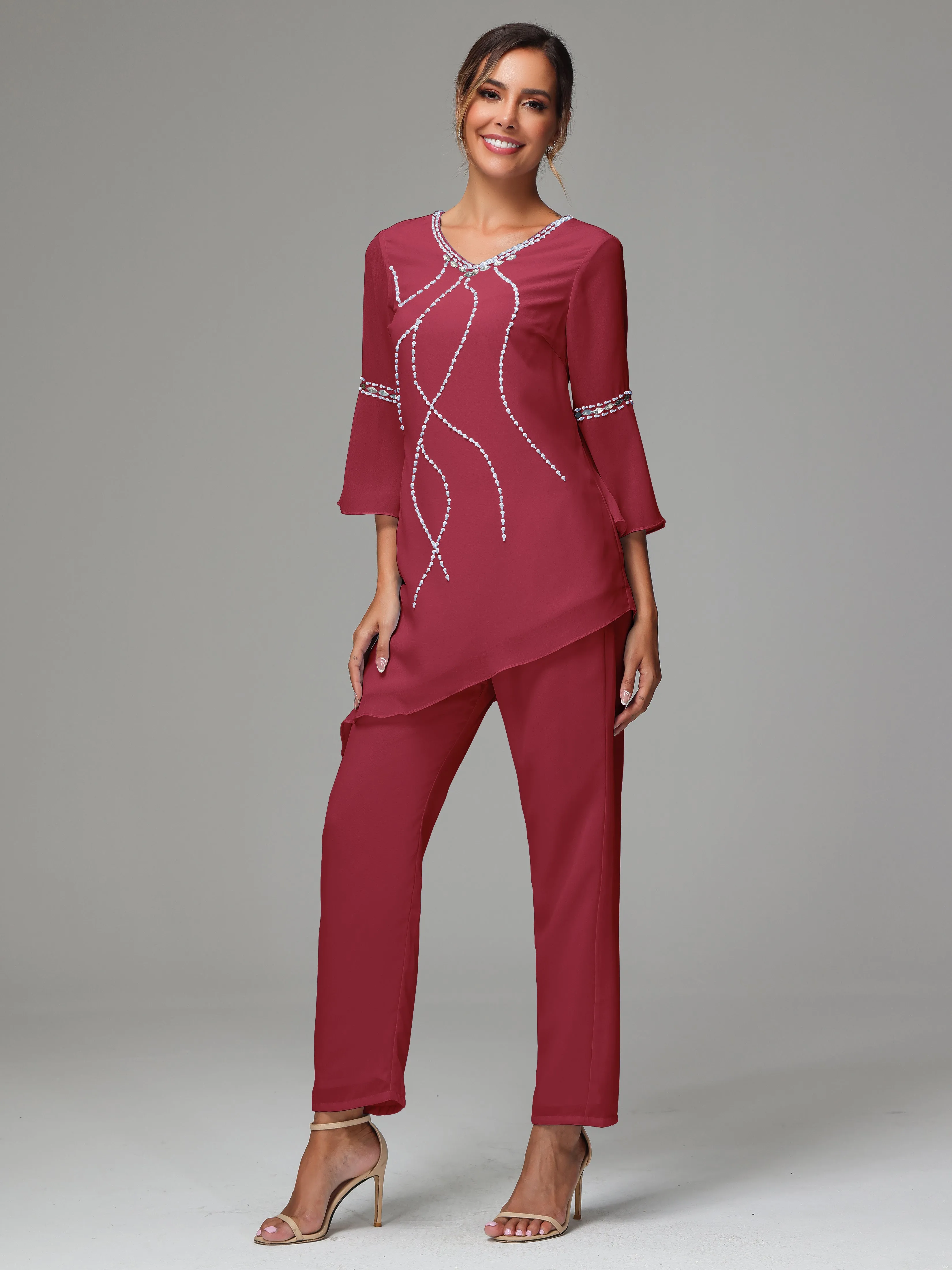 2 Pieces  Chiffon  Mother Of The Bride Dress Pants Suits