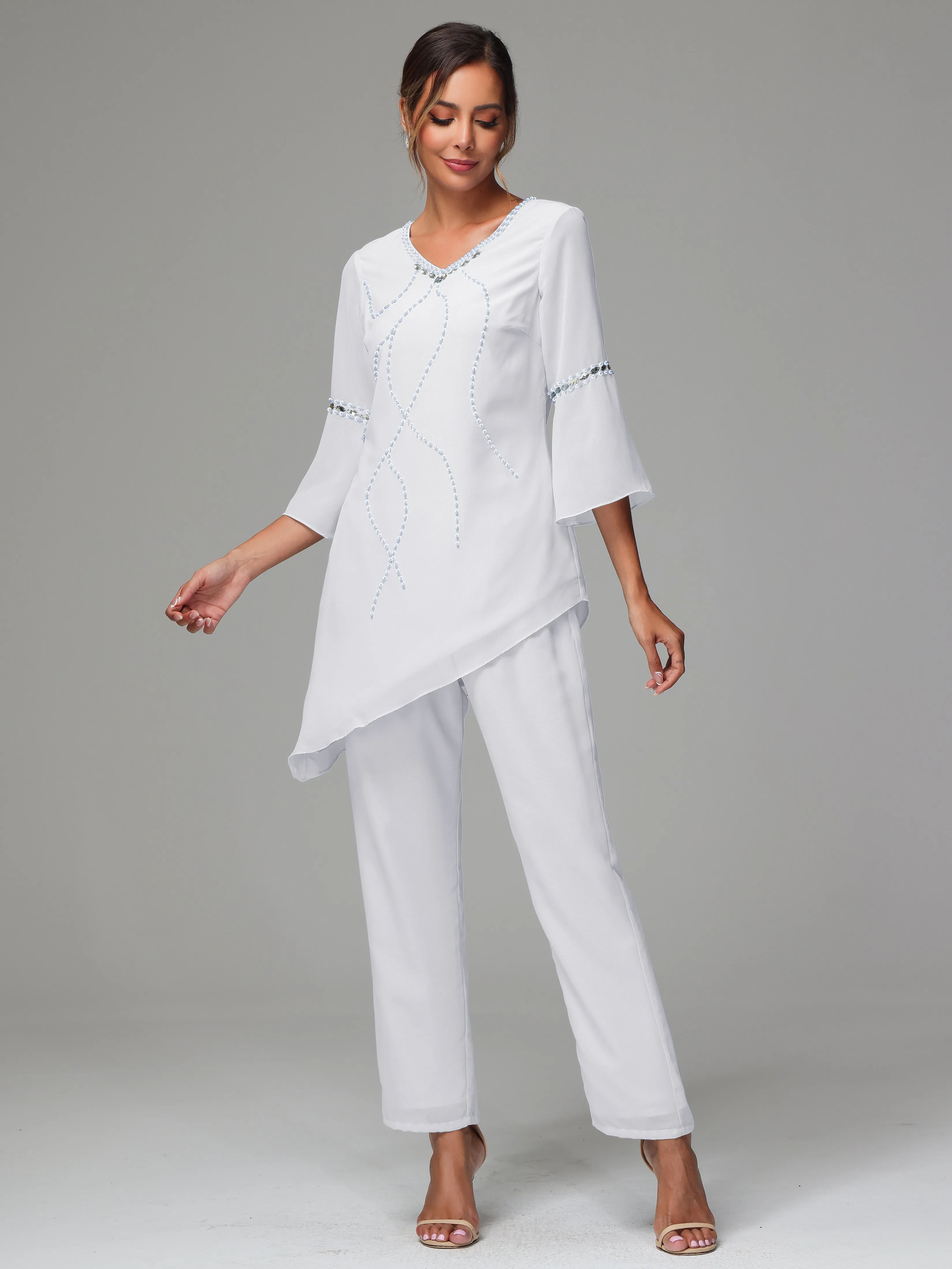 2 Pieces  Chiffon  Mother Of The Bride Dress Pants Suits