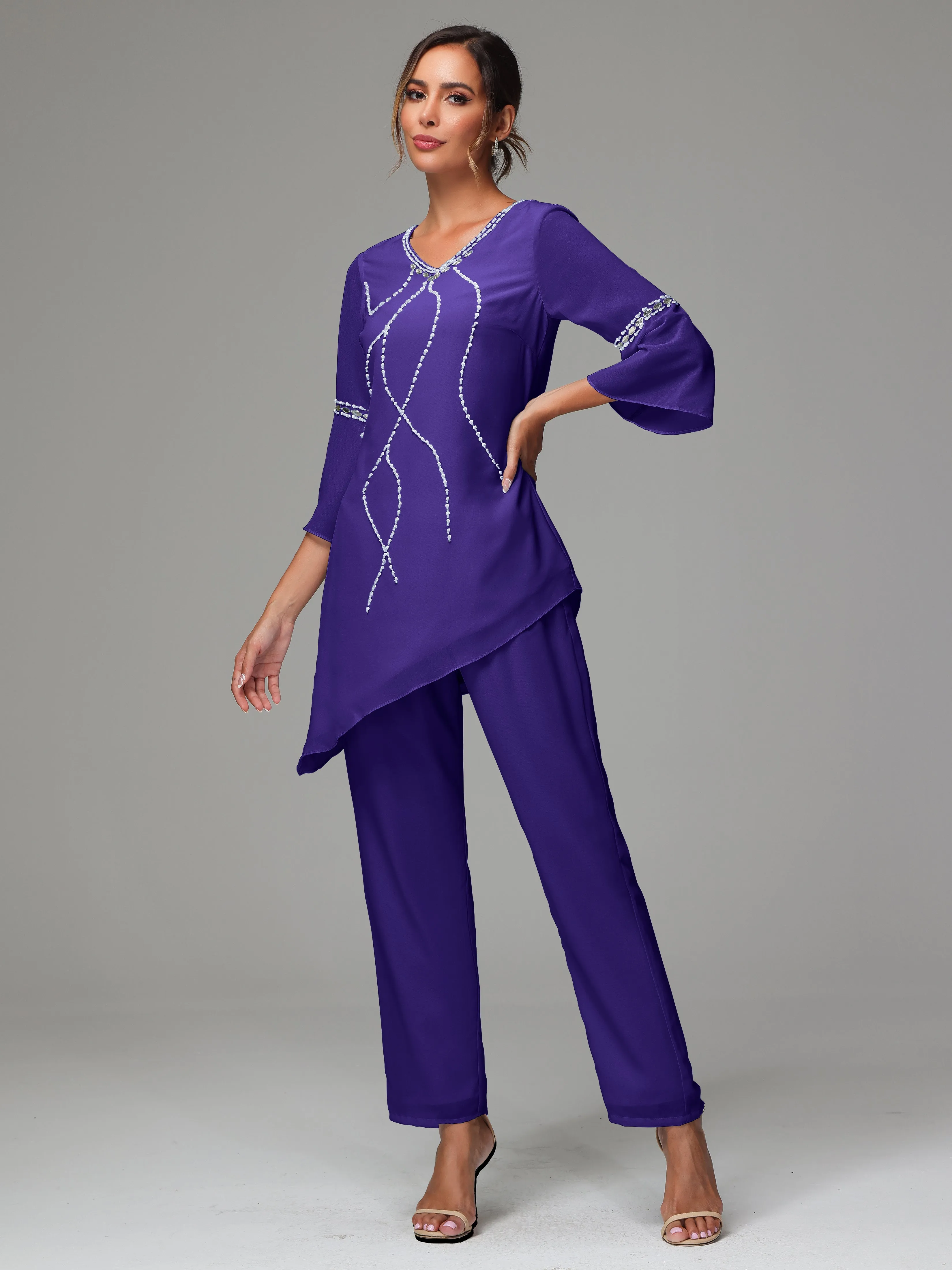 2 Pieces  Chiffon  Mother Of The Bride Dress Pants Suits