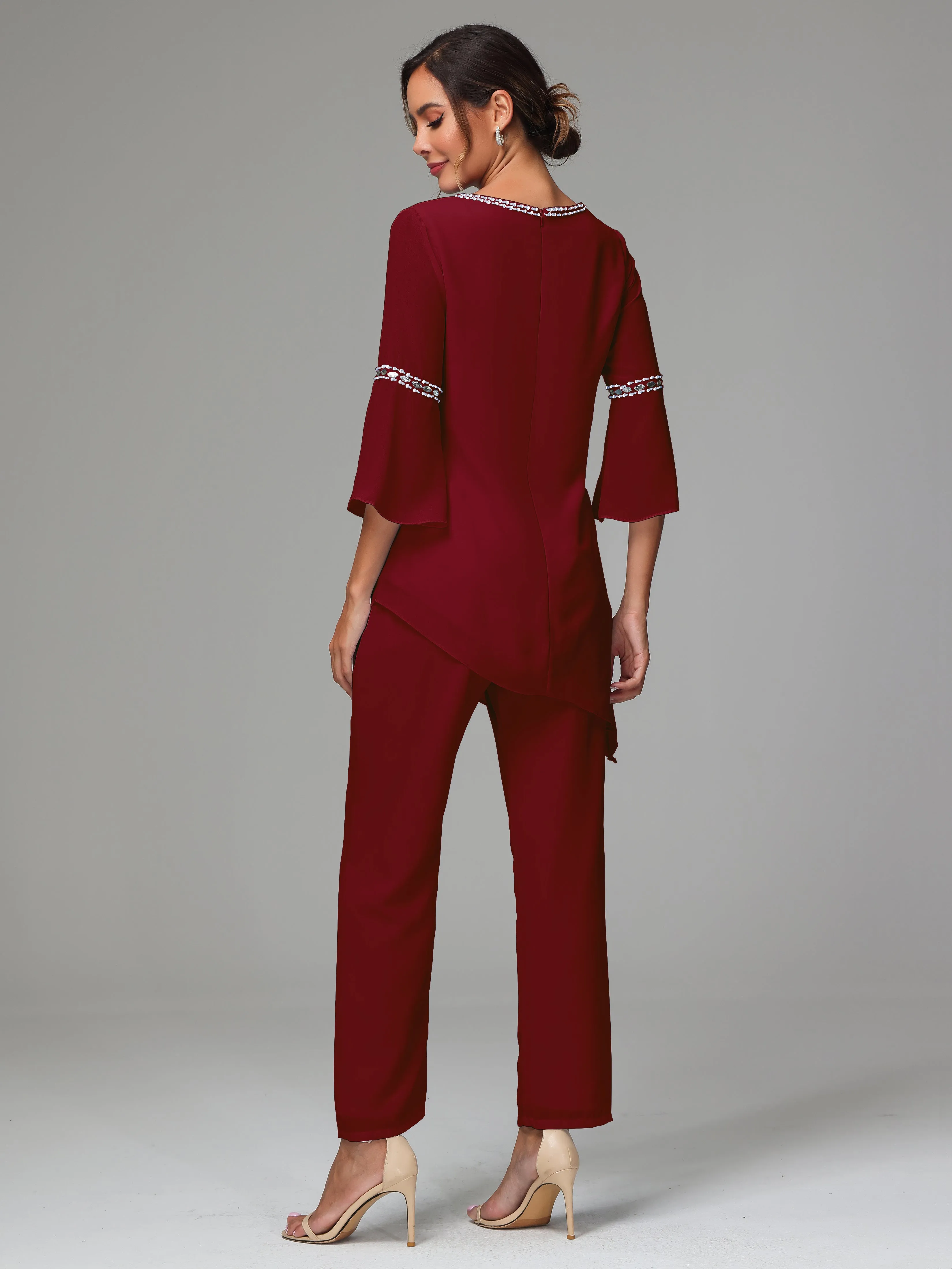 2 Pieces  Chiffon  Mother Of The Bride Dress Pants Suits