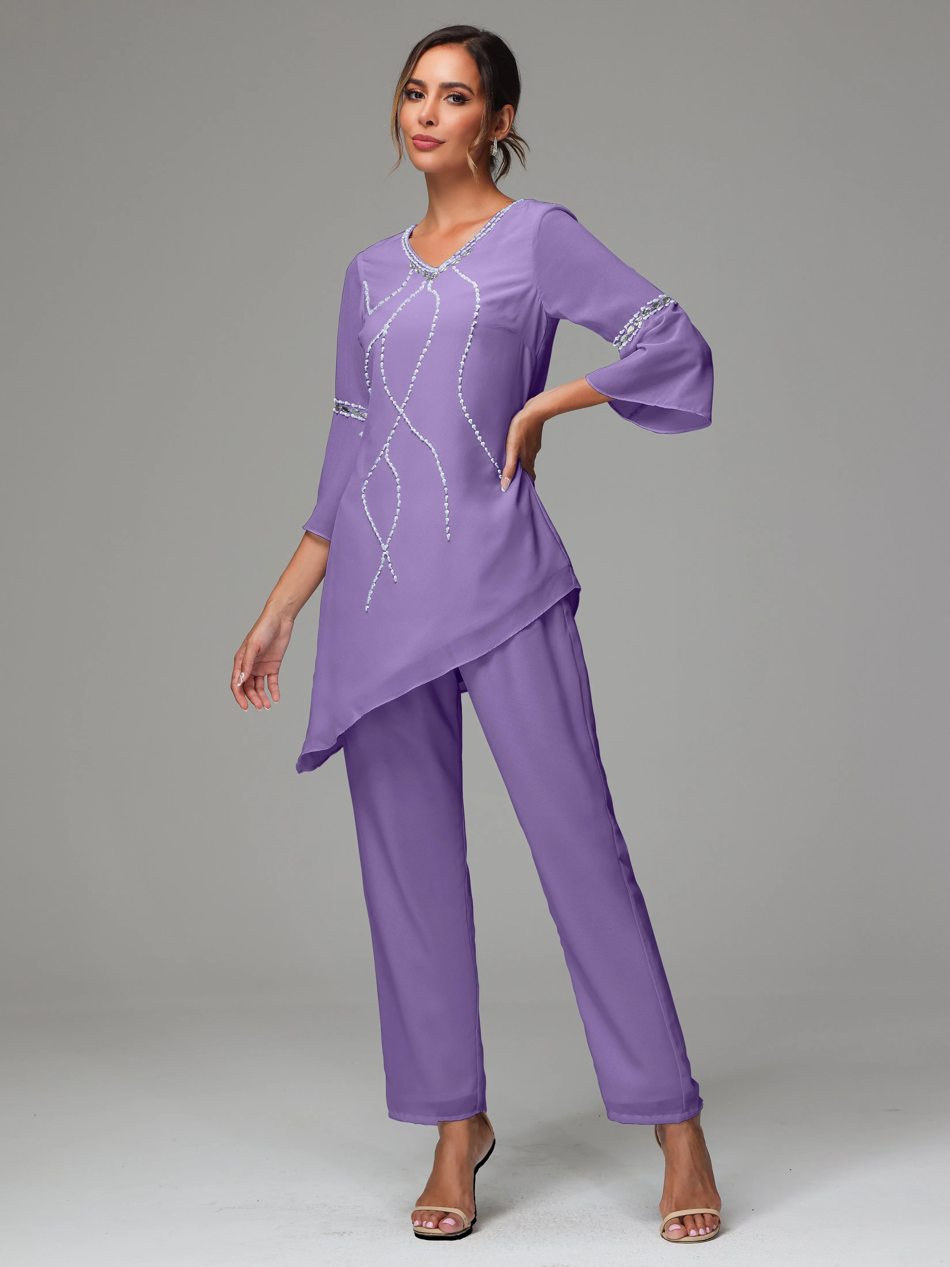 2 Pieces  Chiffon  Mother Of The Bride Dress Pants Suits