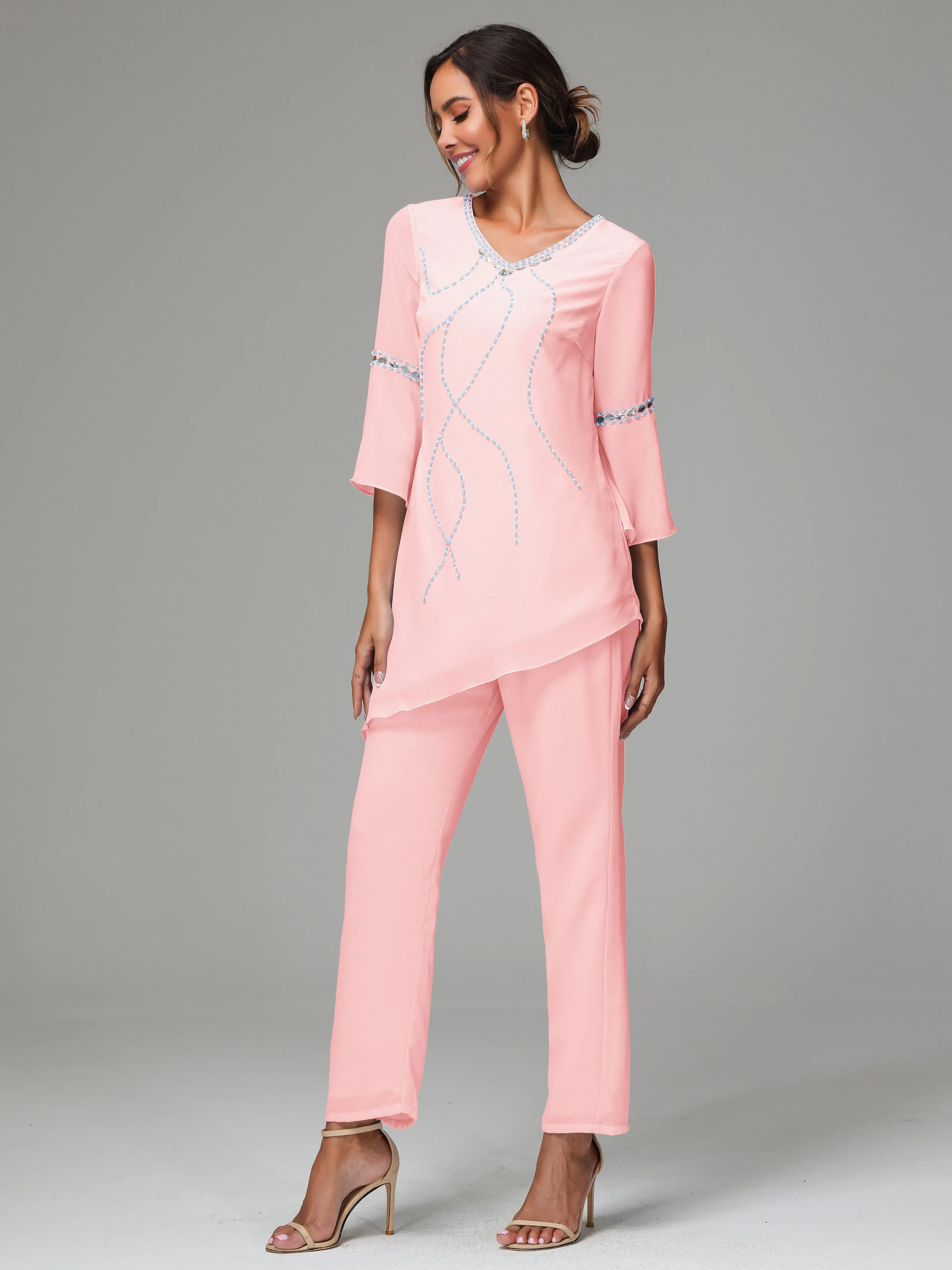 2 Pieces  Chiffon  Mother Of The Bride Dress Pants Suits