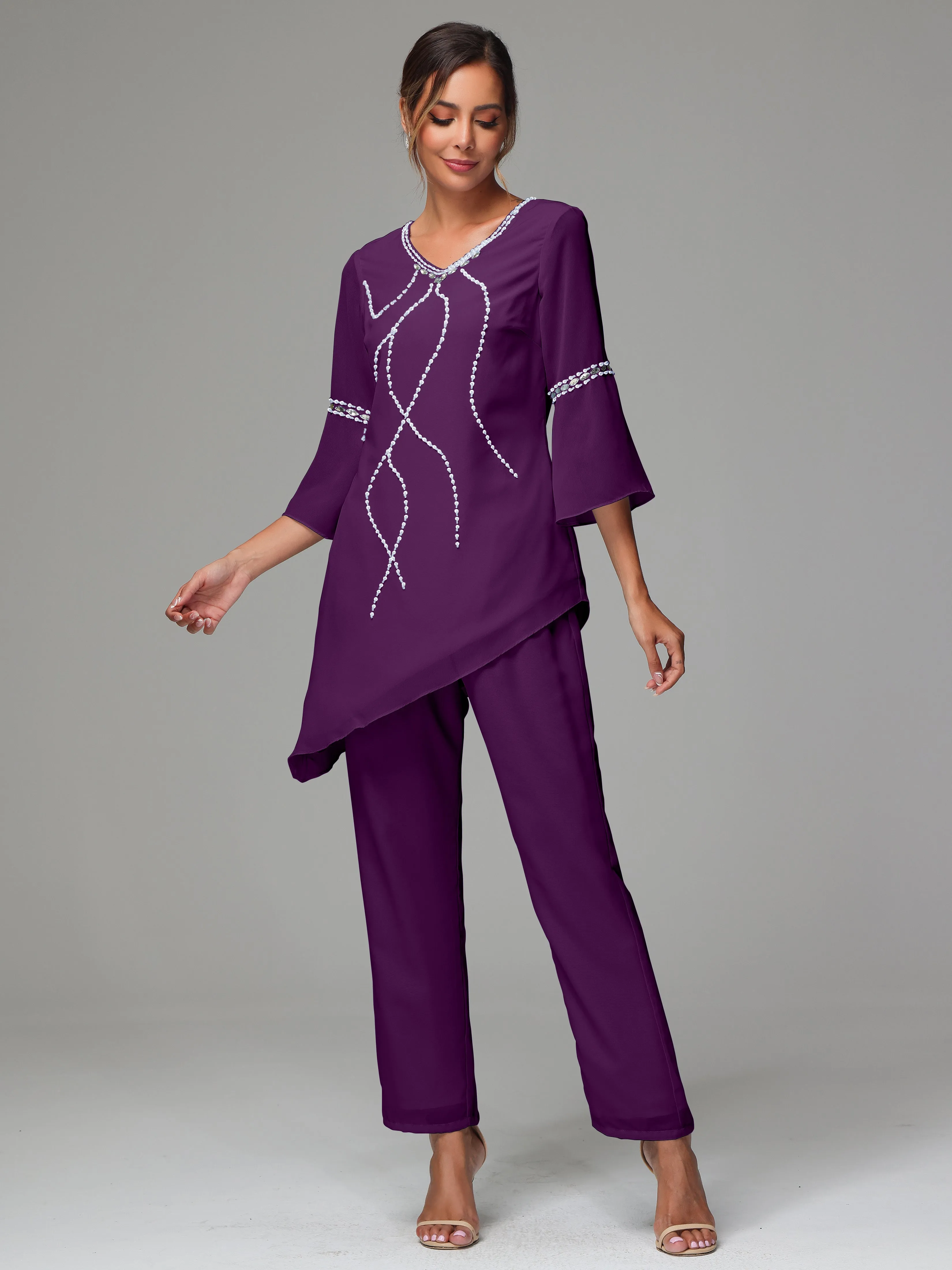2 Pieces  Chiffon  Mother Of The Bride Dress Pants Suits