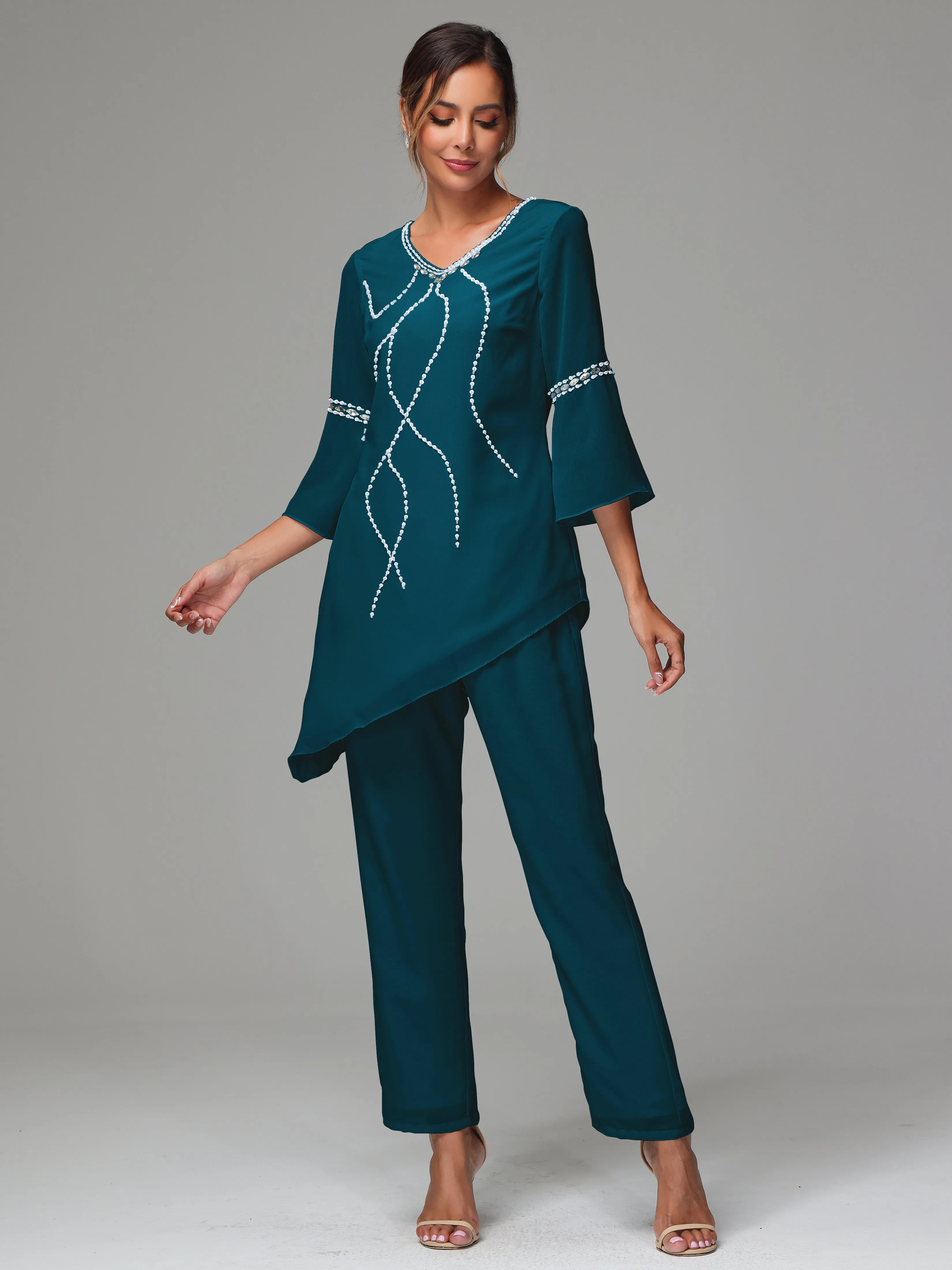 2 Pieces  Chiffon  Mother Of The Bride Dress Pants Suits