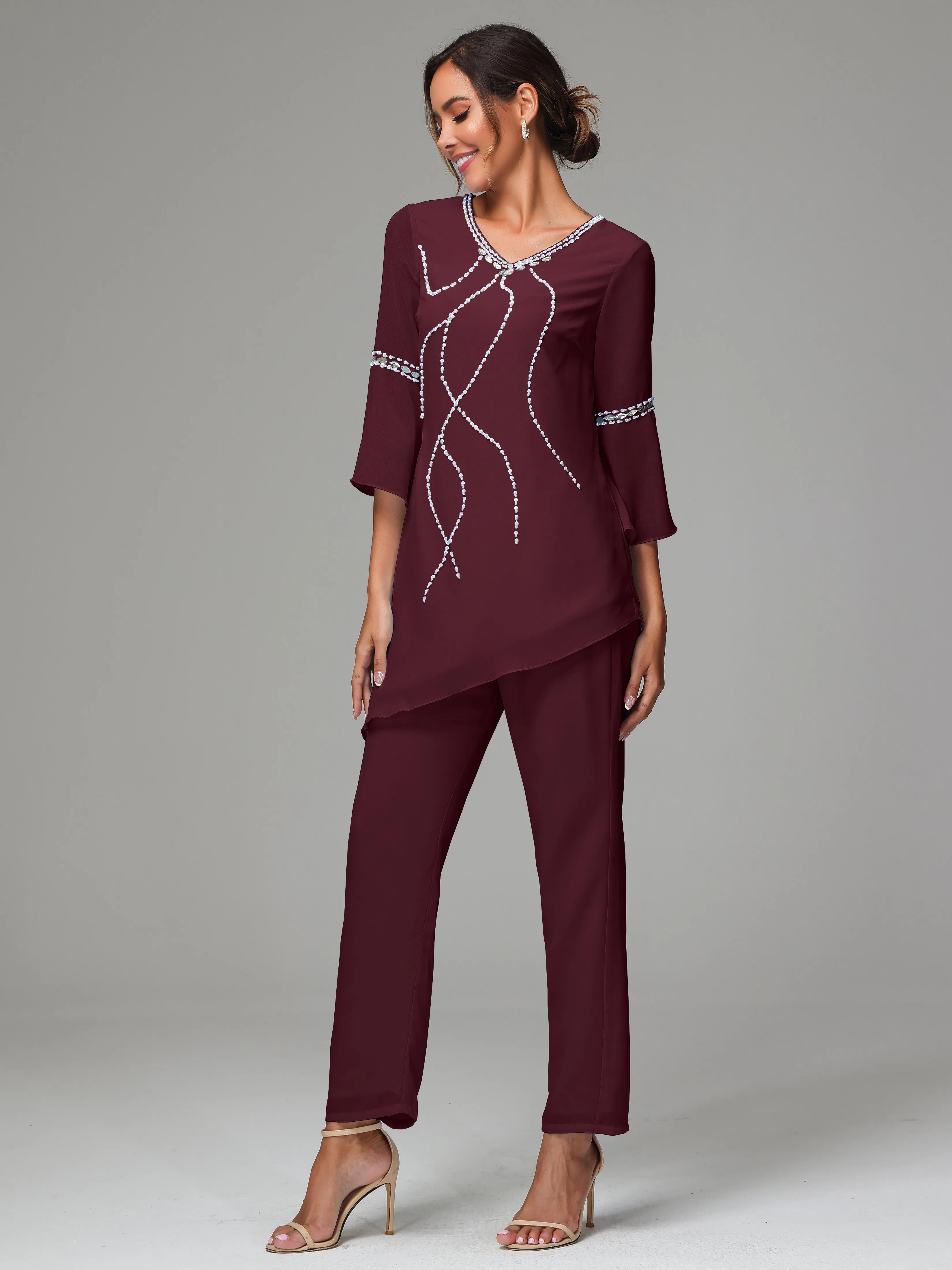 2 Pieces  Chiffon  Mother Of The Bride Dress Pants Suits