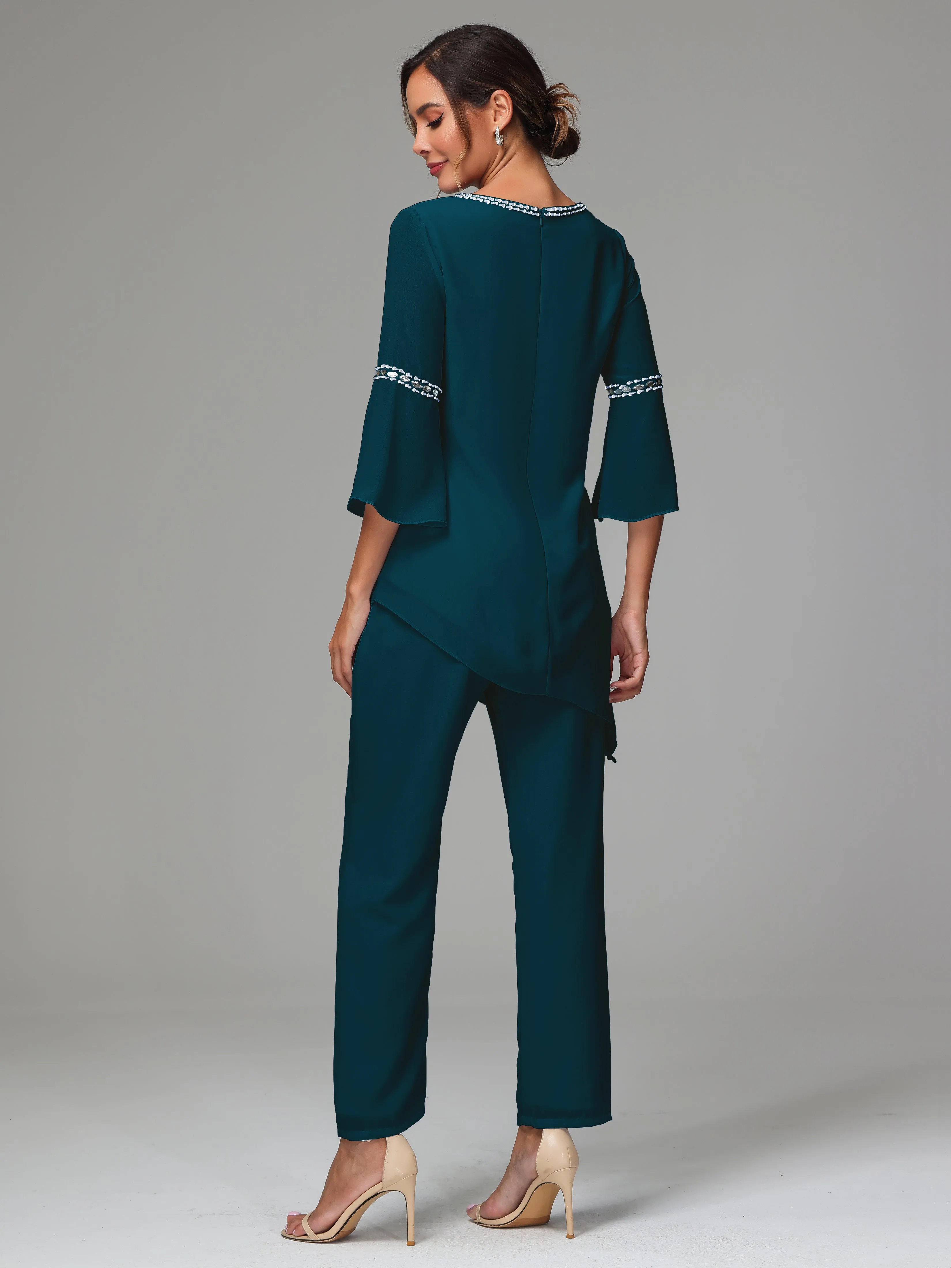 2 Pieces  Chiffon  Mother Of The Bride Dress Pants Suits