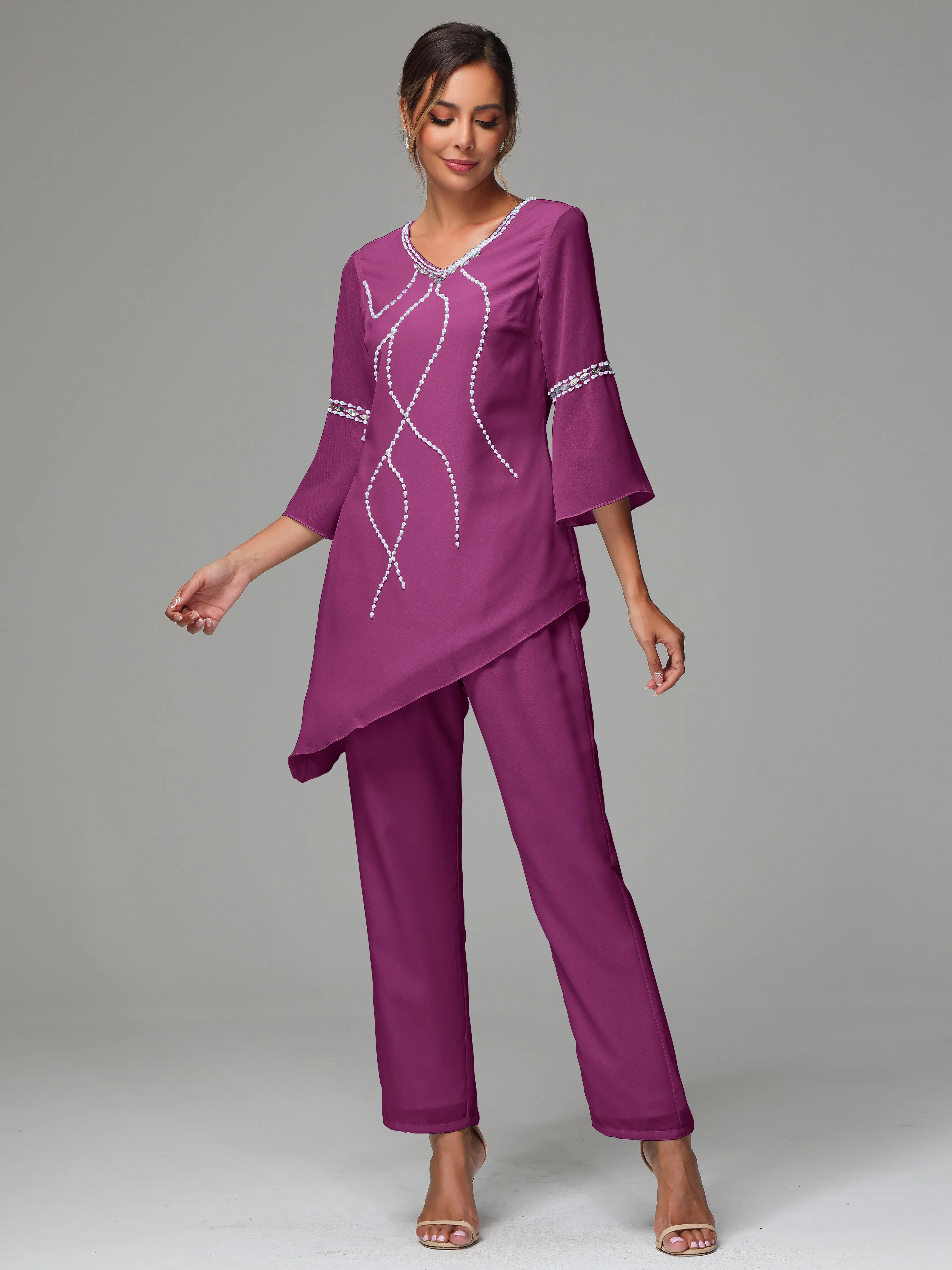 2 Pieces  Chiffon  Mother Of The Bride Dress Pants Suits
