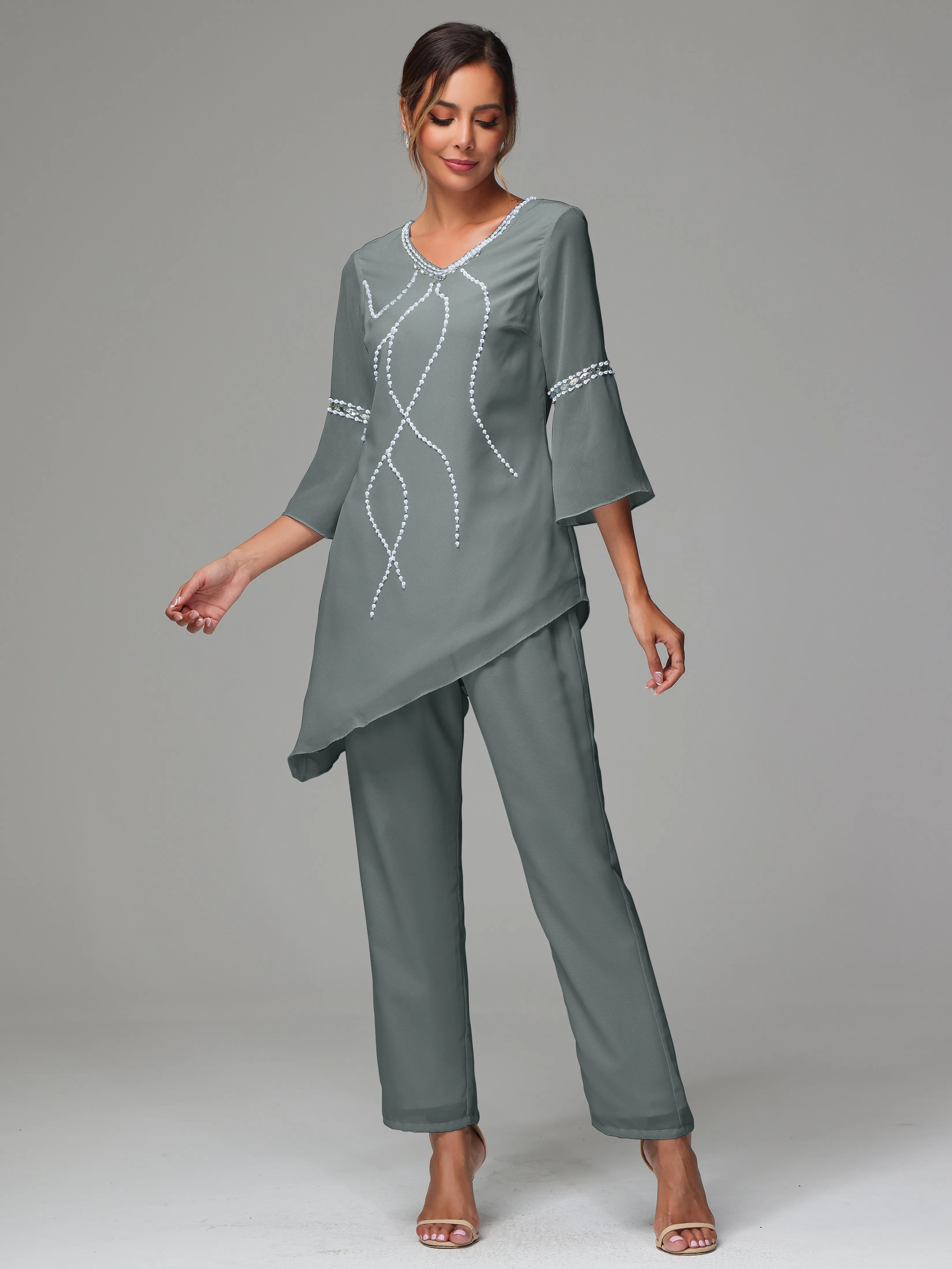 2 Pieces  Chiffon  Mother Of The Bride Dress Pants Suits