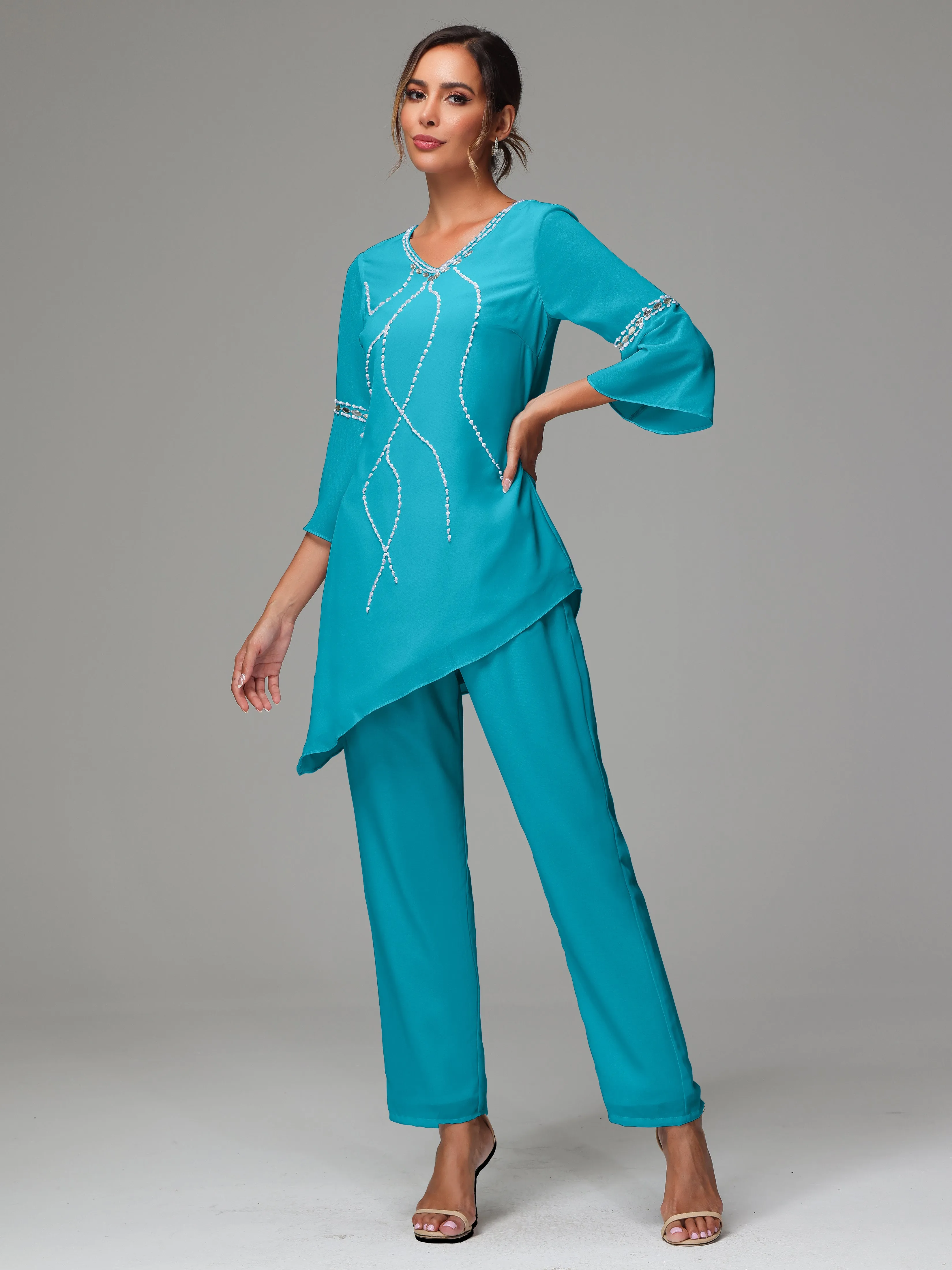 2 Pieces  Chiffon  Mother Of The Bride Dress Pants Suits