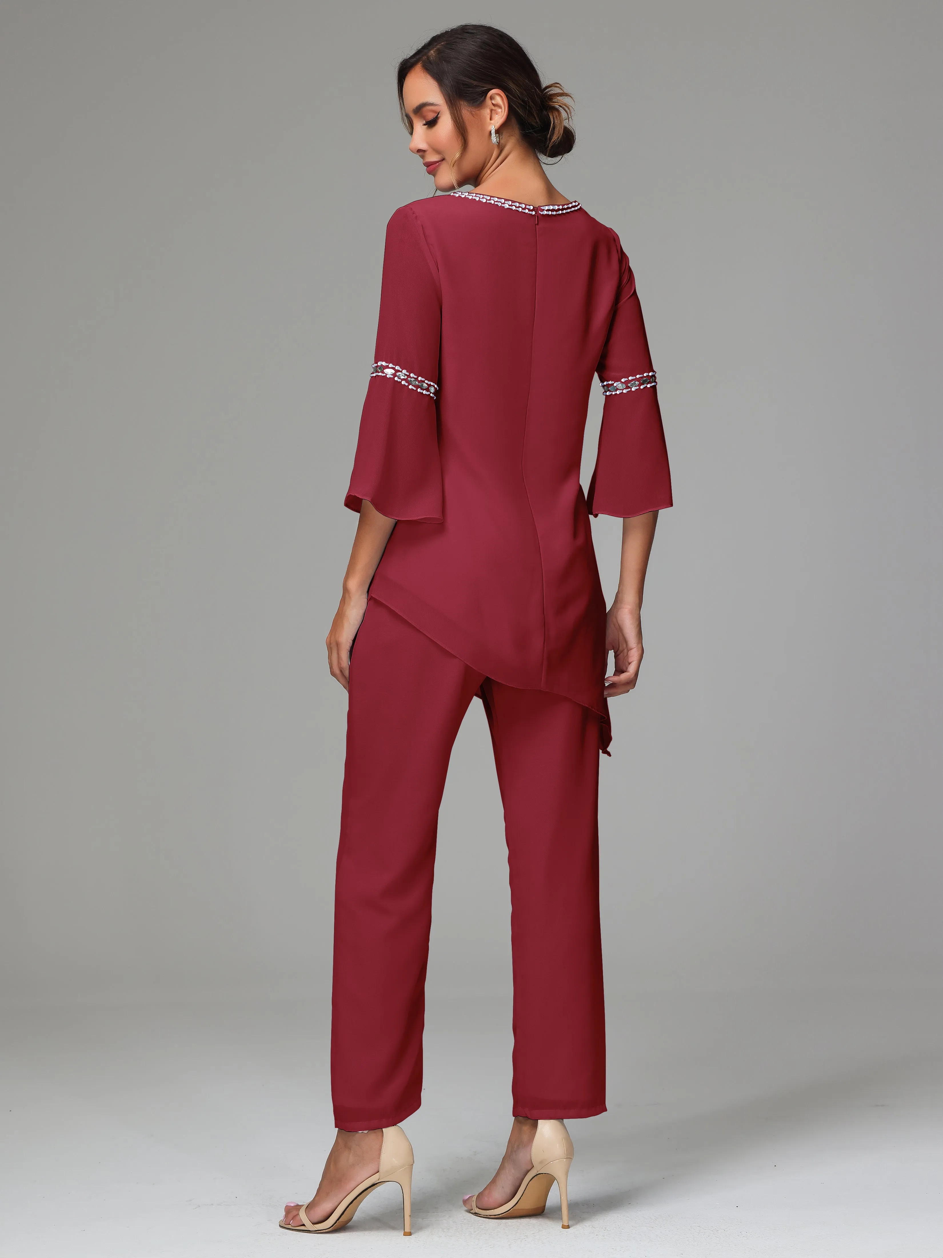 2 Pieces  Chiffon  Mother Of The Bride Dress Pants Suits