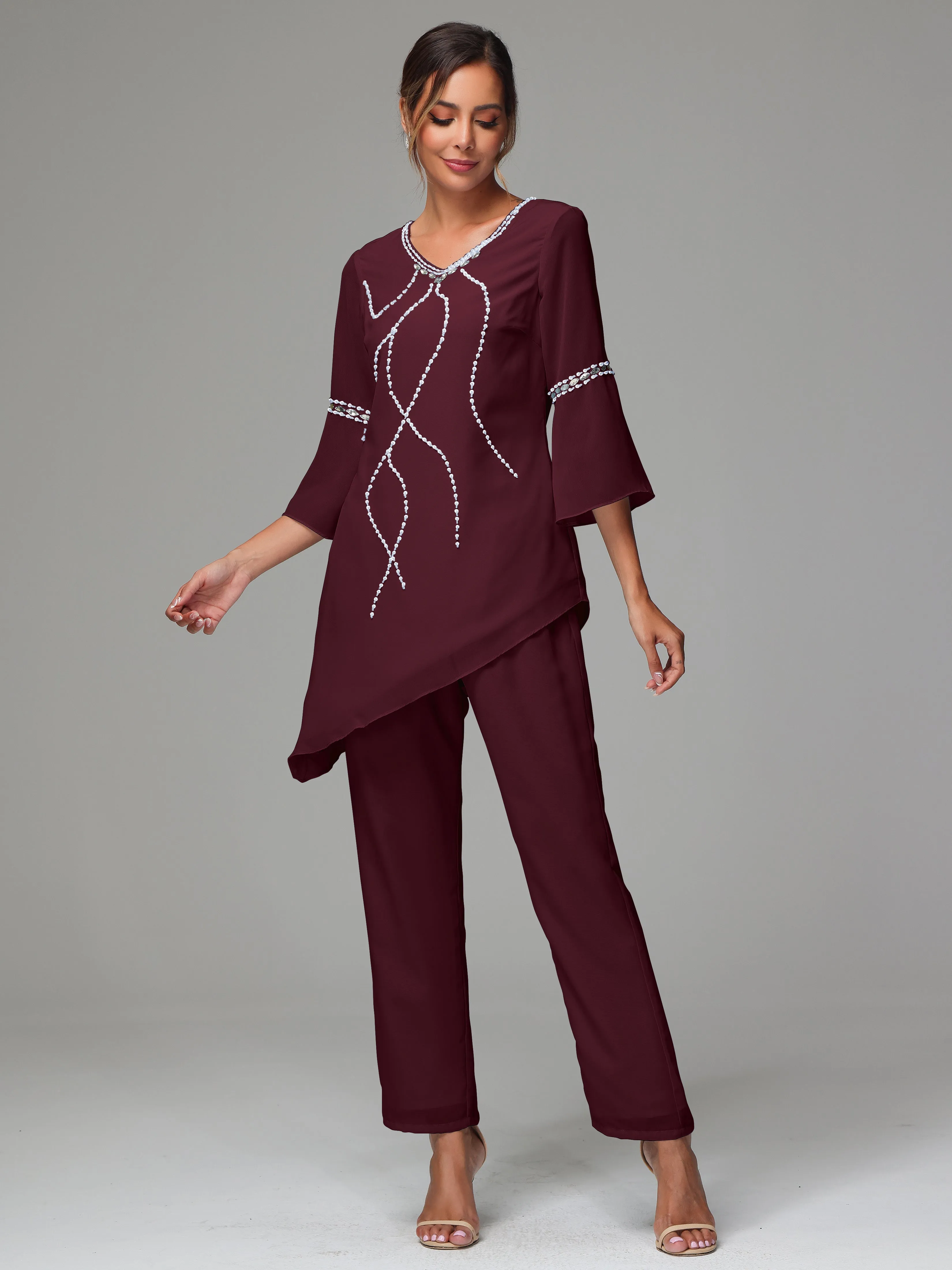 2 Pieces  Chiffon  Mother Of The Bride Dress Pants Suits