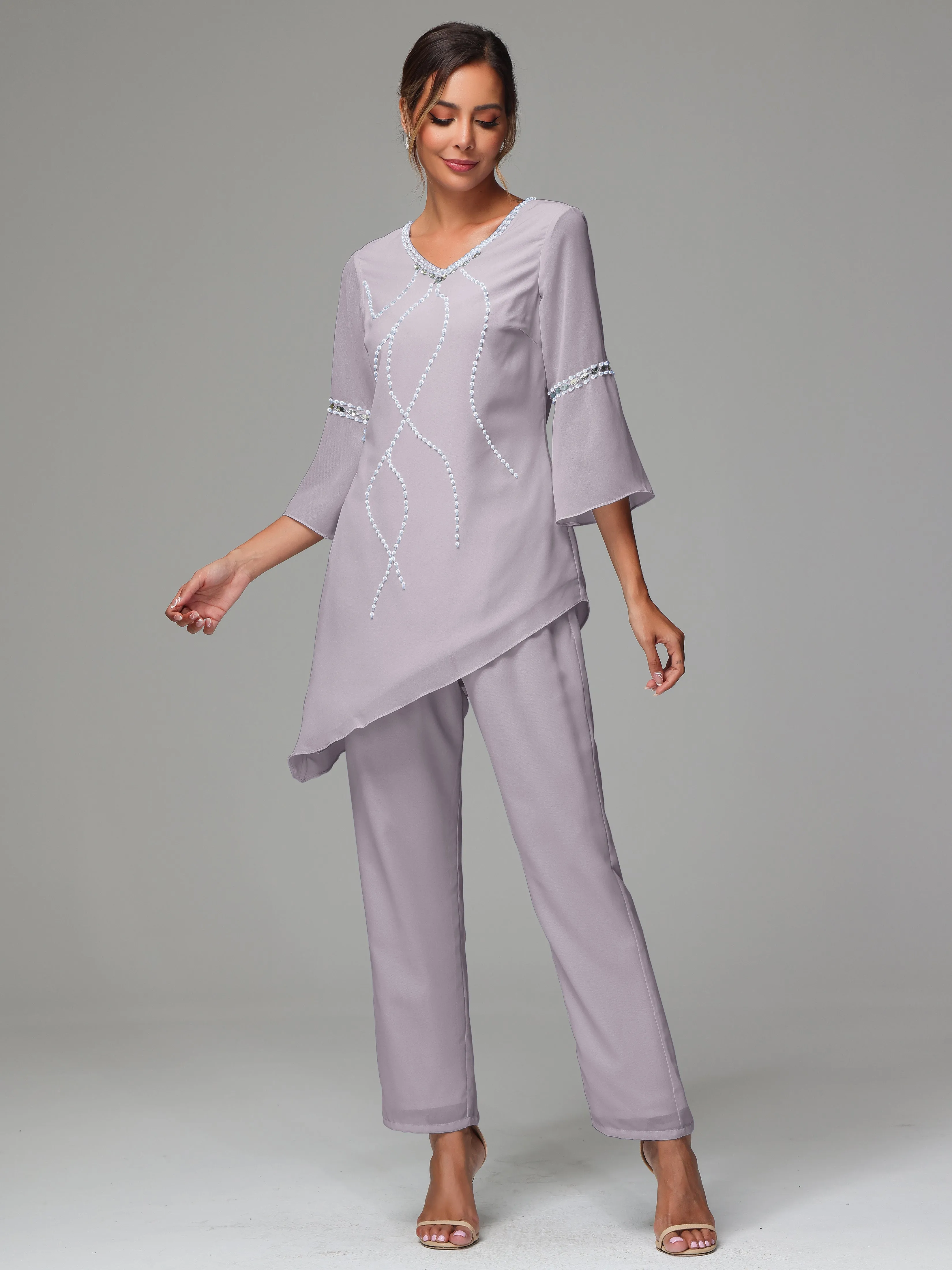 2 Pieces  Chiffon  Mother Of The Bride Dress Pants Suits