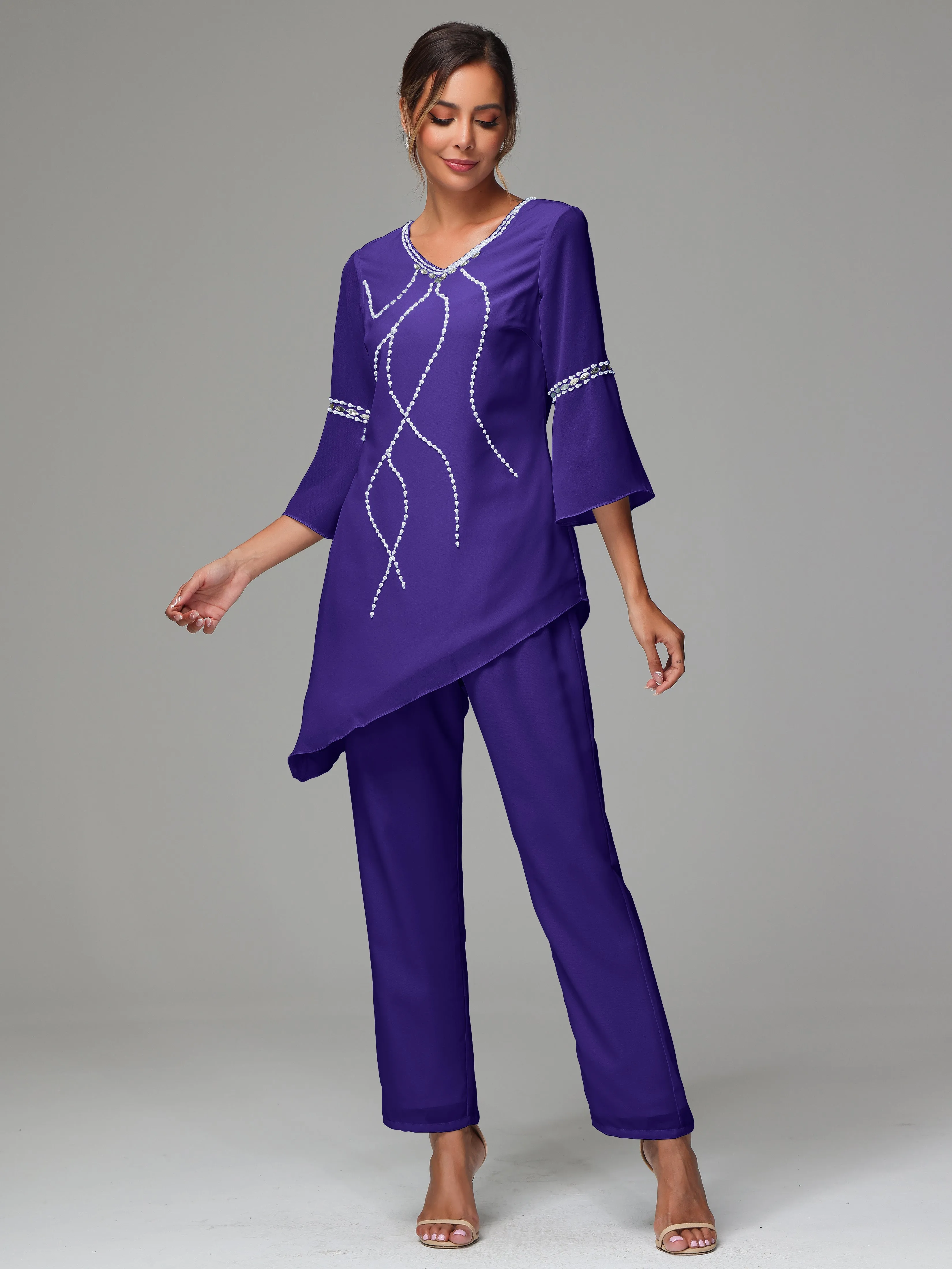 2 Pieces  Chiffon  Mother Of The Bride Dress Pants Suits