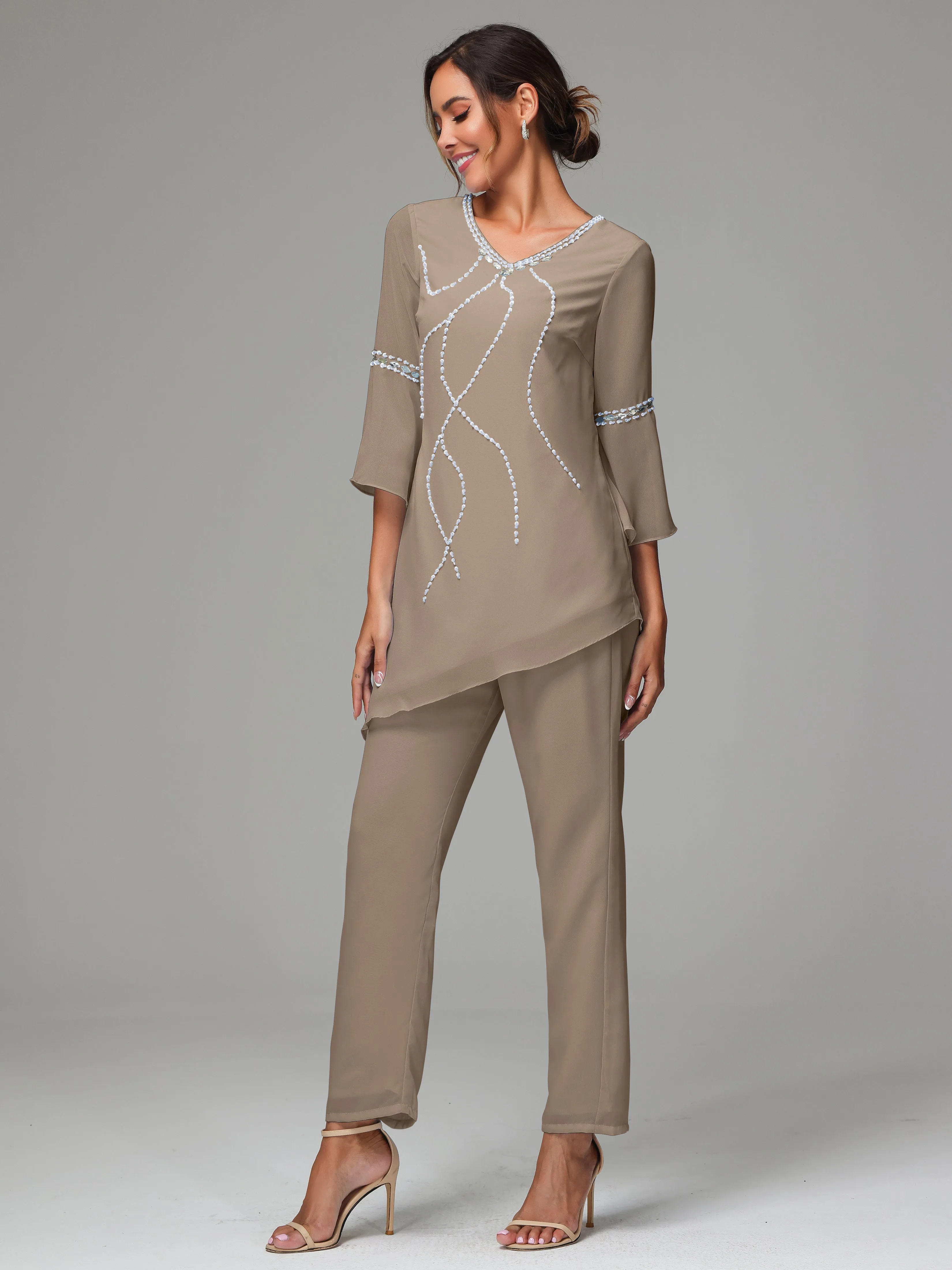 2 Pieces  Chiffon  Mother Of The Bride Dress Pants Suits