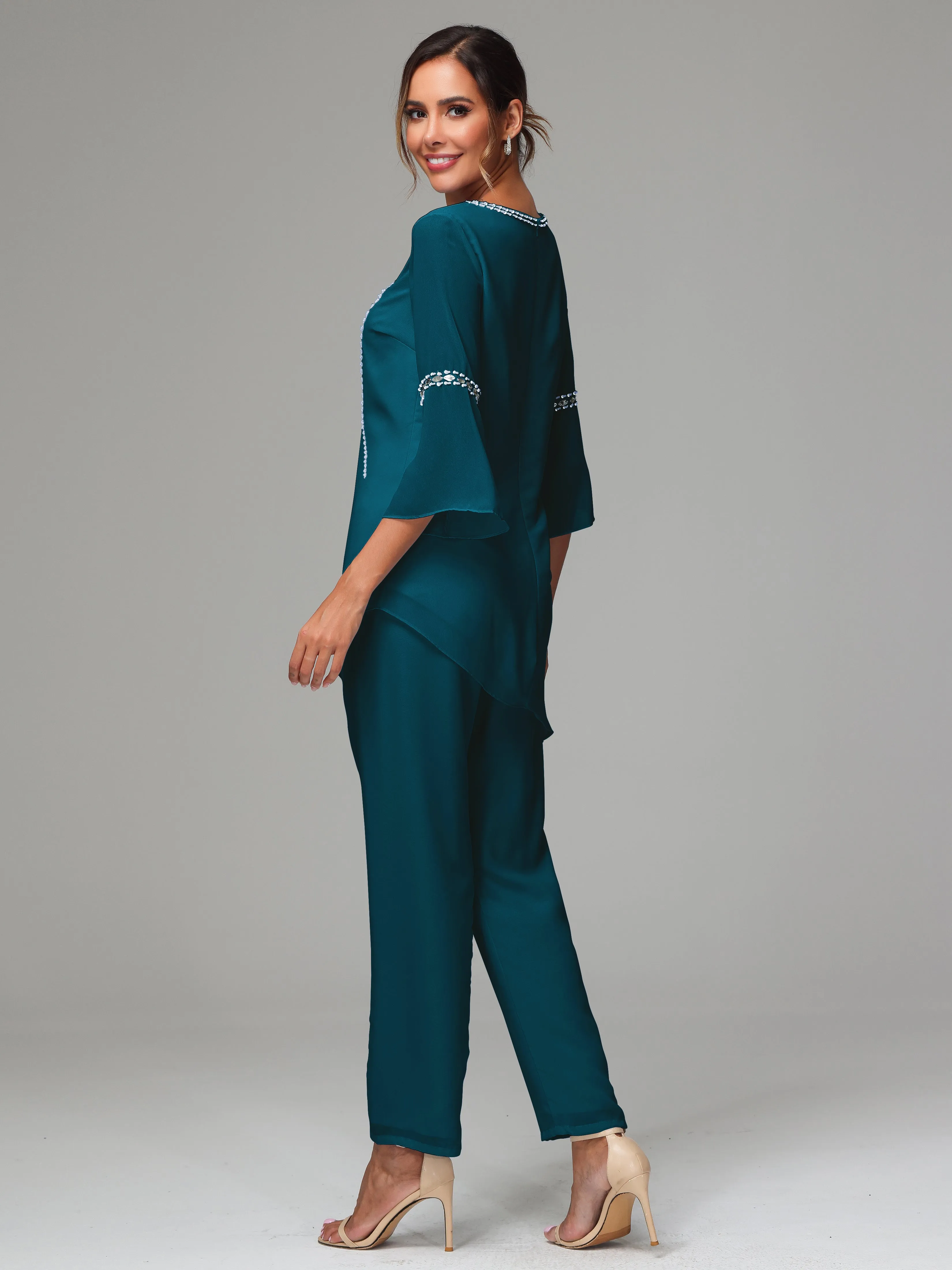 2 Pieces  Chiffon  Mother Of The Bride Dress Pants Suits