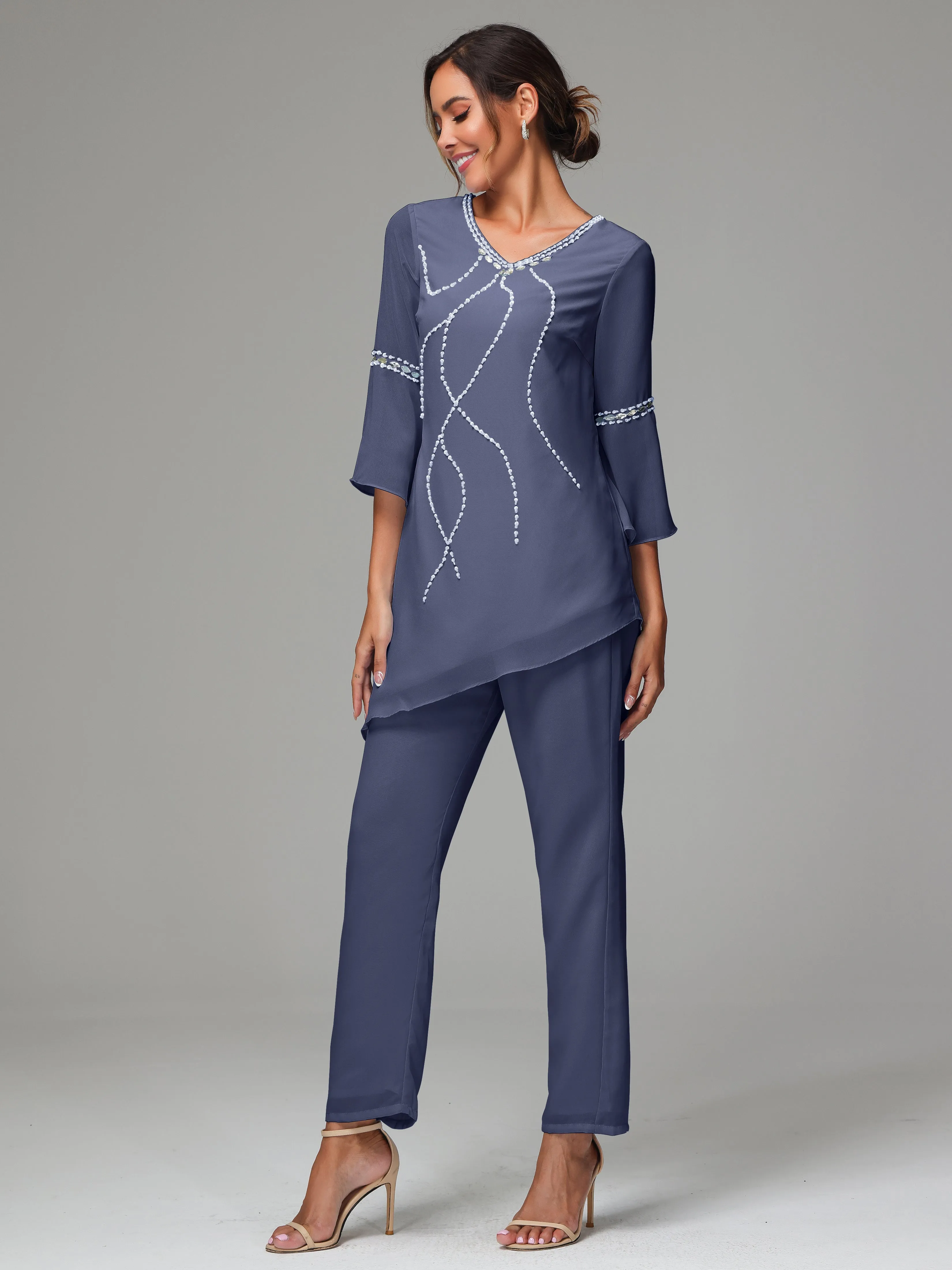 2 Pieces  Chiffon  Mother Of The Bride Dress Pants Suits