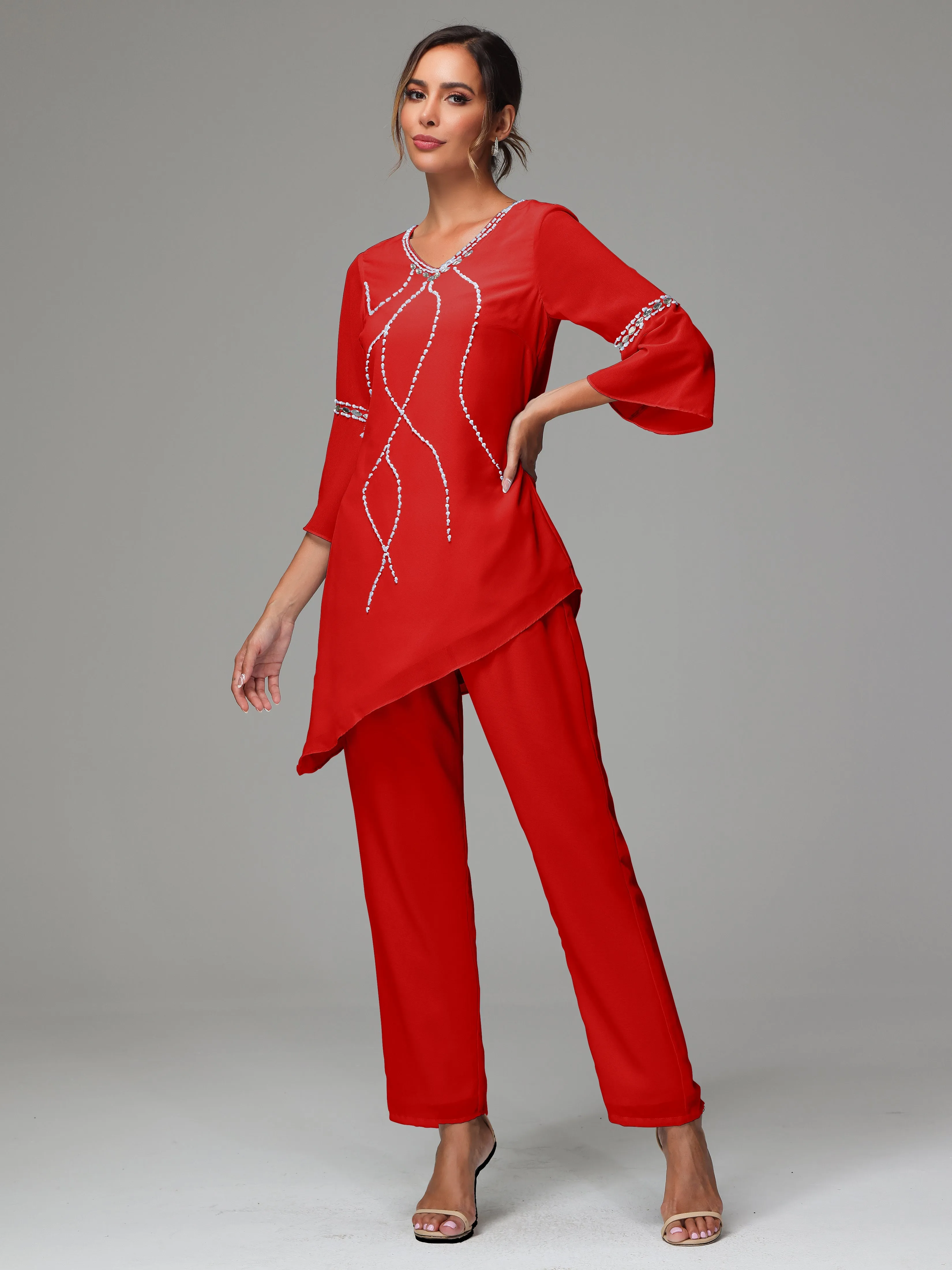 2 Pieces  Chiffon  Mother Of The Bride Dress Pants Suits