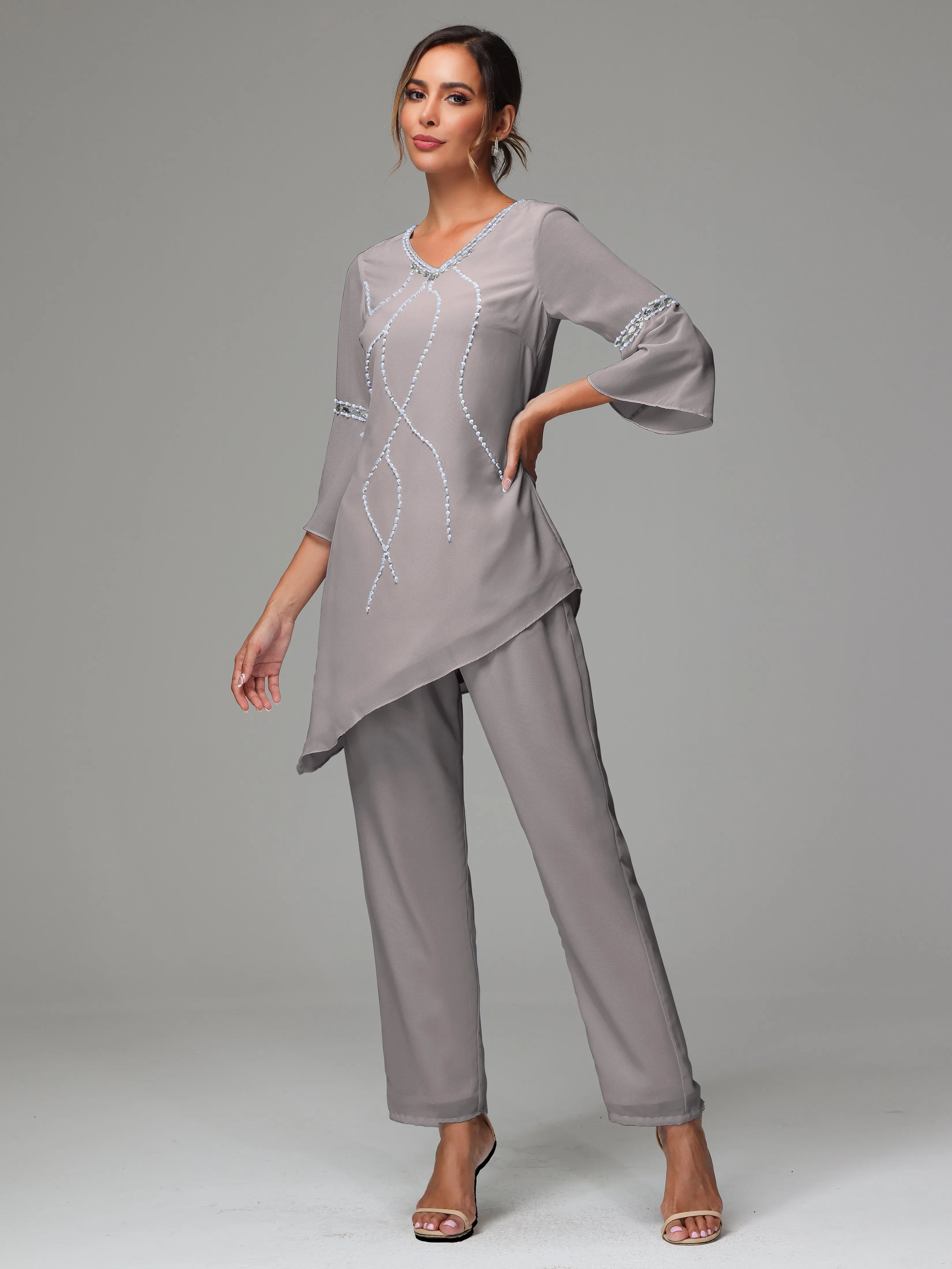 2 Pieces  Chiffon  Mother Of The Bride Dress Pants Suits