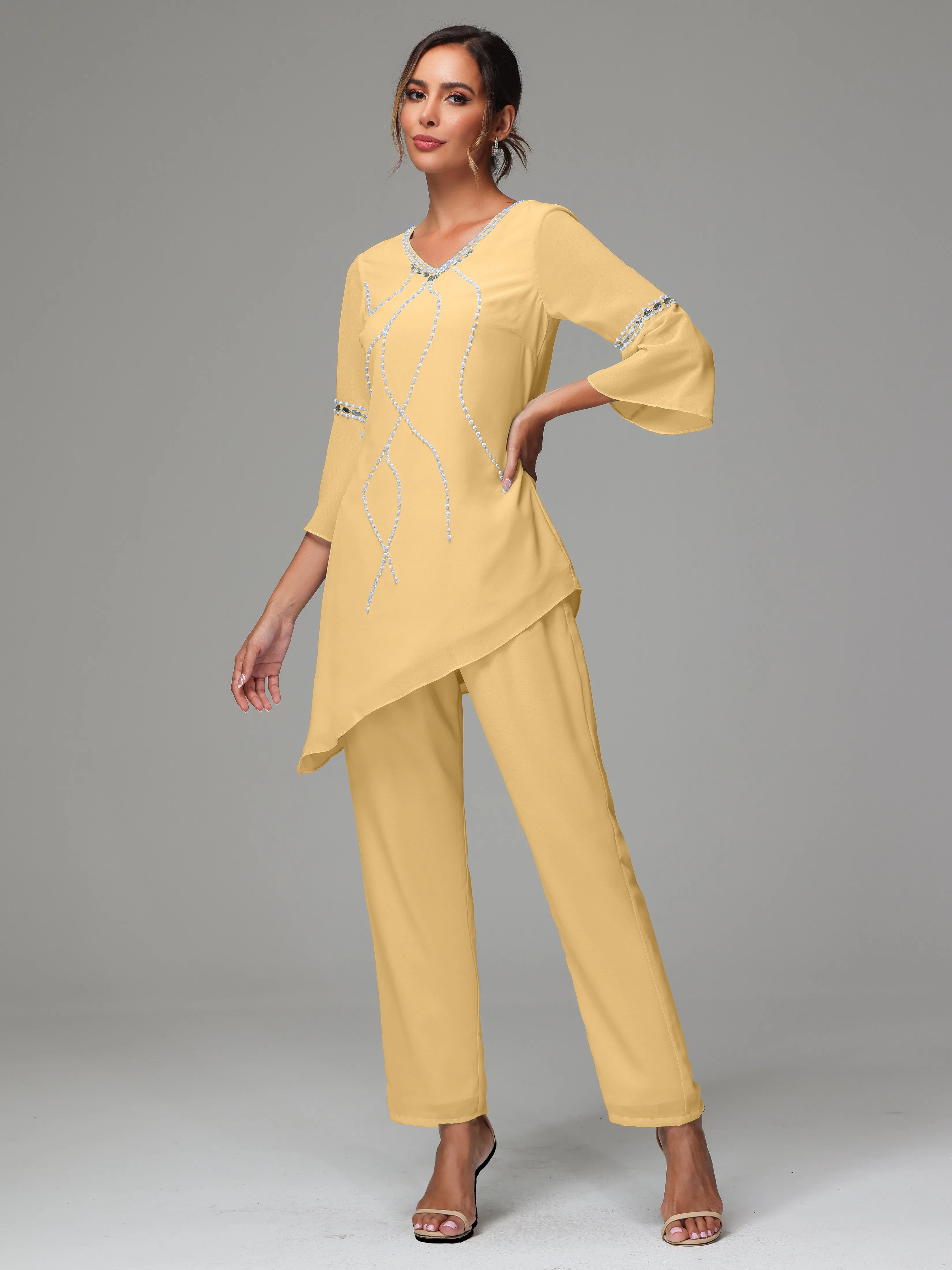 2 Pieces  Chiffon  Mother Of The Bride Dress Pants Suits