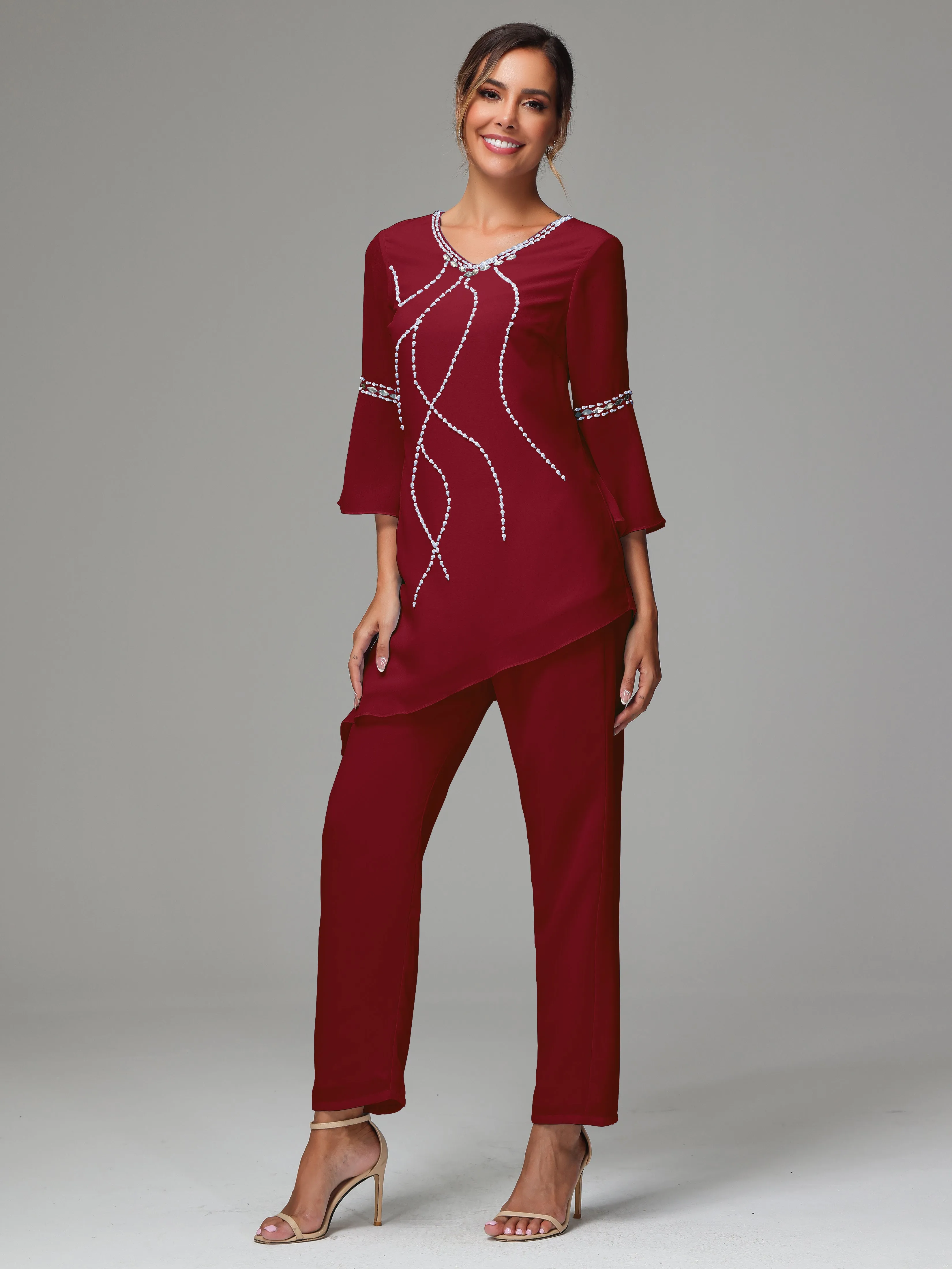 2 Pieces  Chiffon  Mother Of The Bride Dress Pants Suits