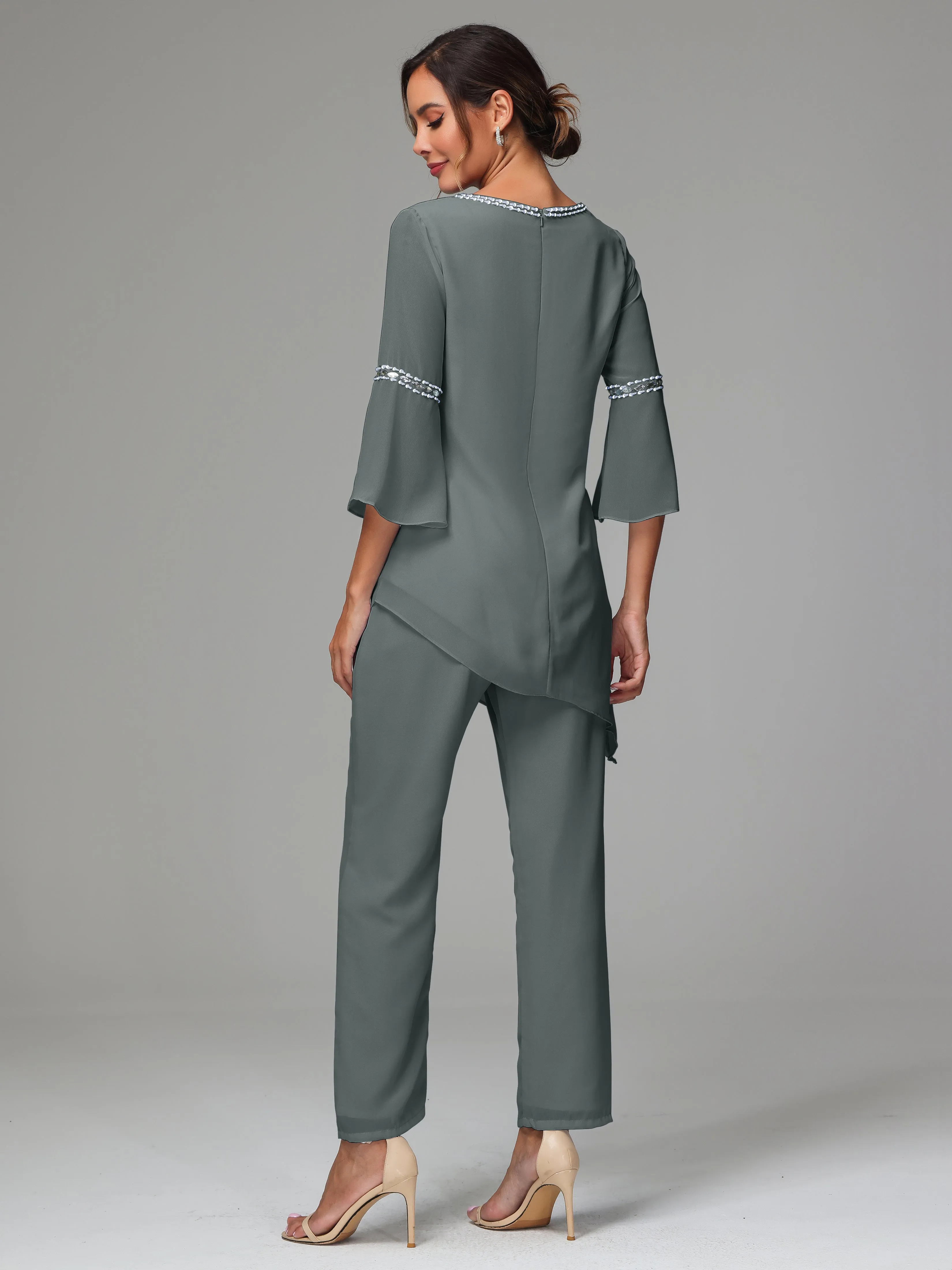 2 Pieces  Chiffon  Mother Of The Bride Dress Pants Suits